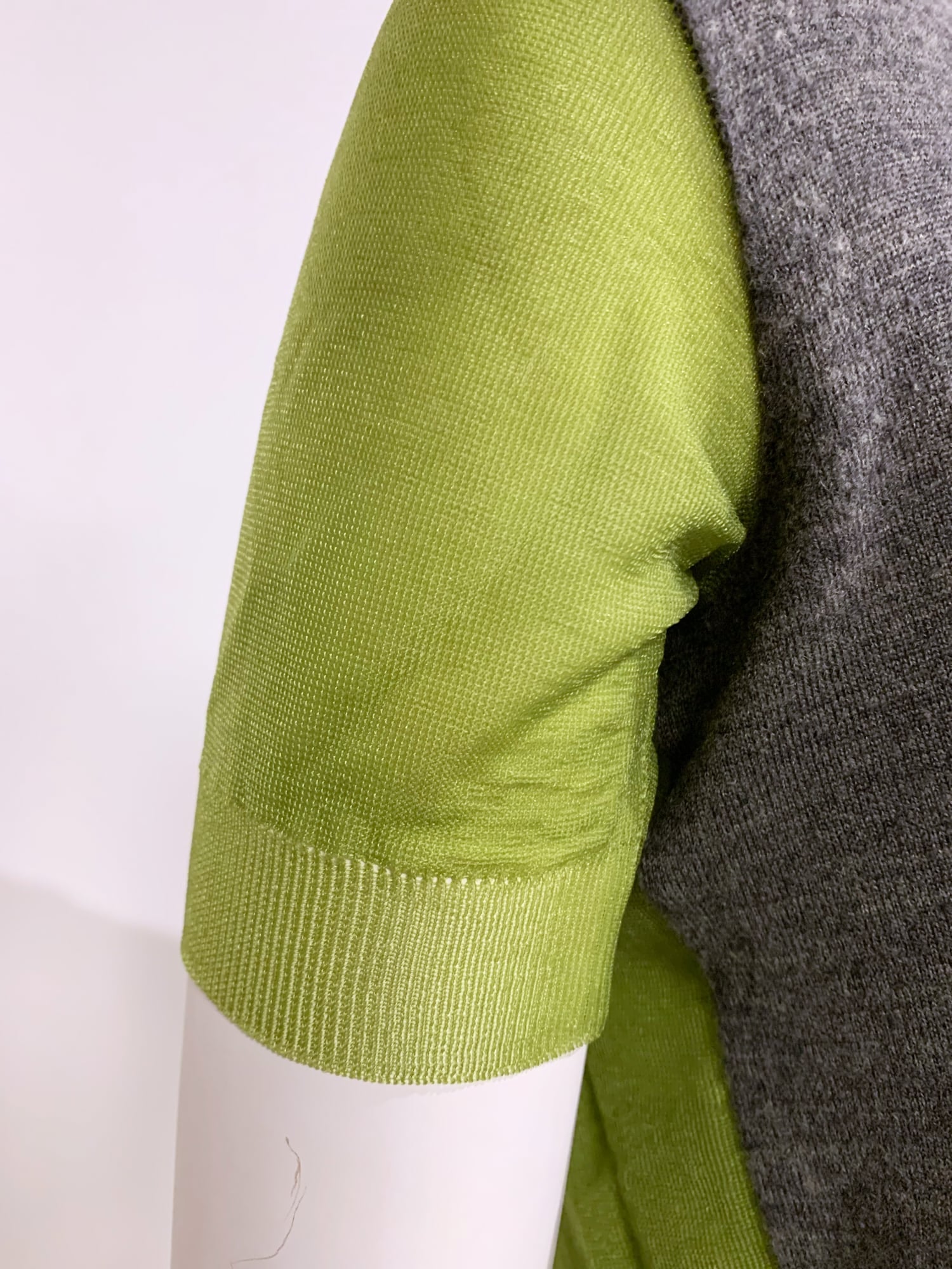 Junya Watanabe spring 1996 grey wool knit t-shirt with sheer green nylon back