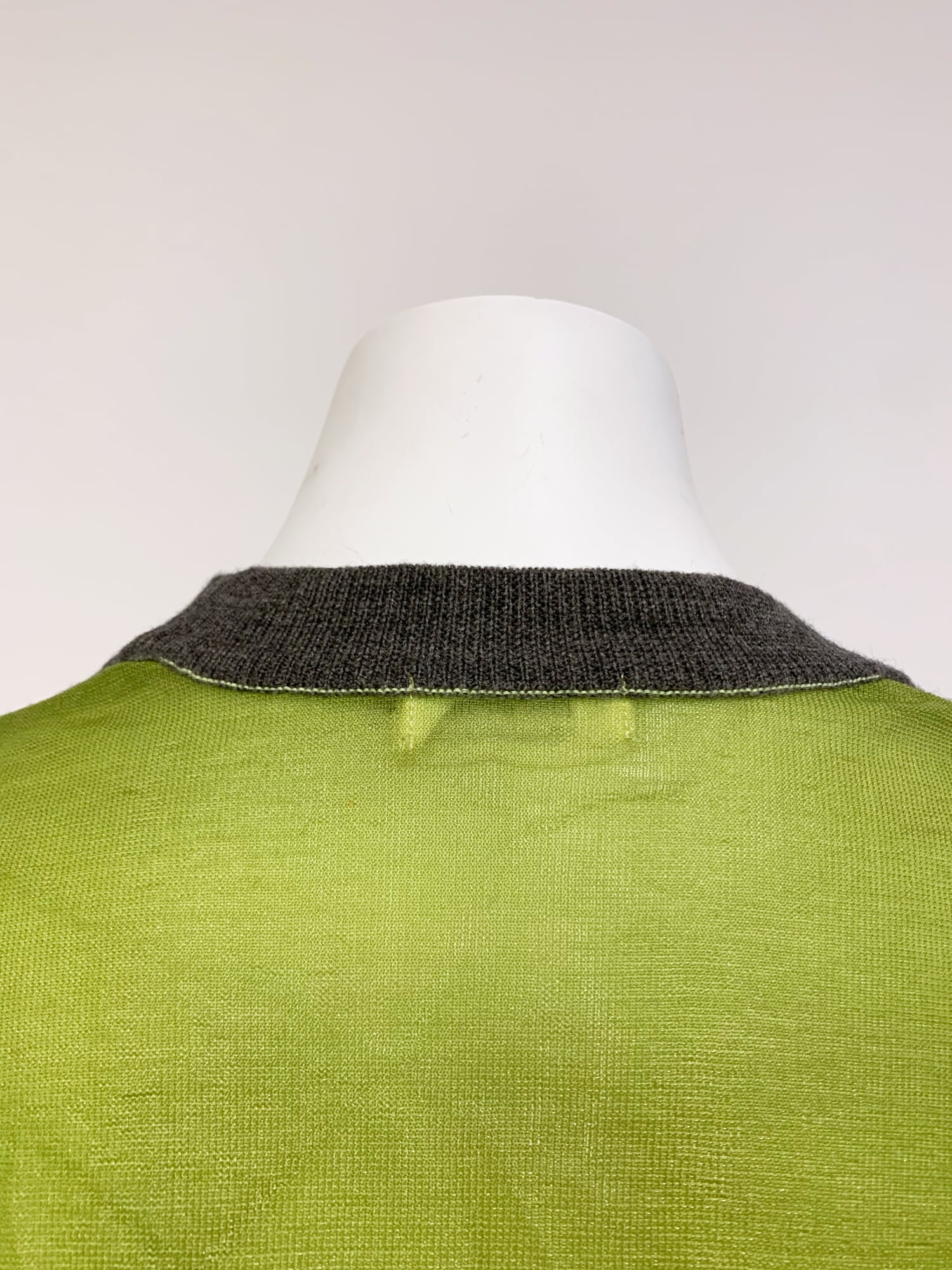 Junya Watanabe spring 1996 grey wool knit t-shirt with sheer green nylon back