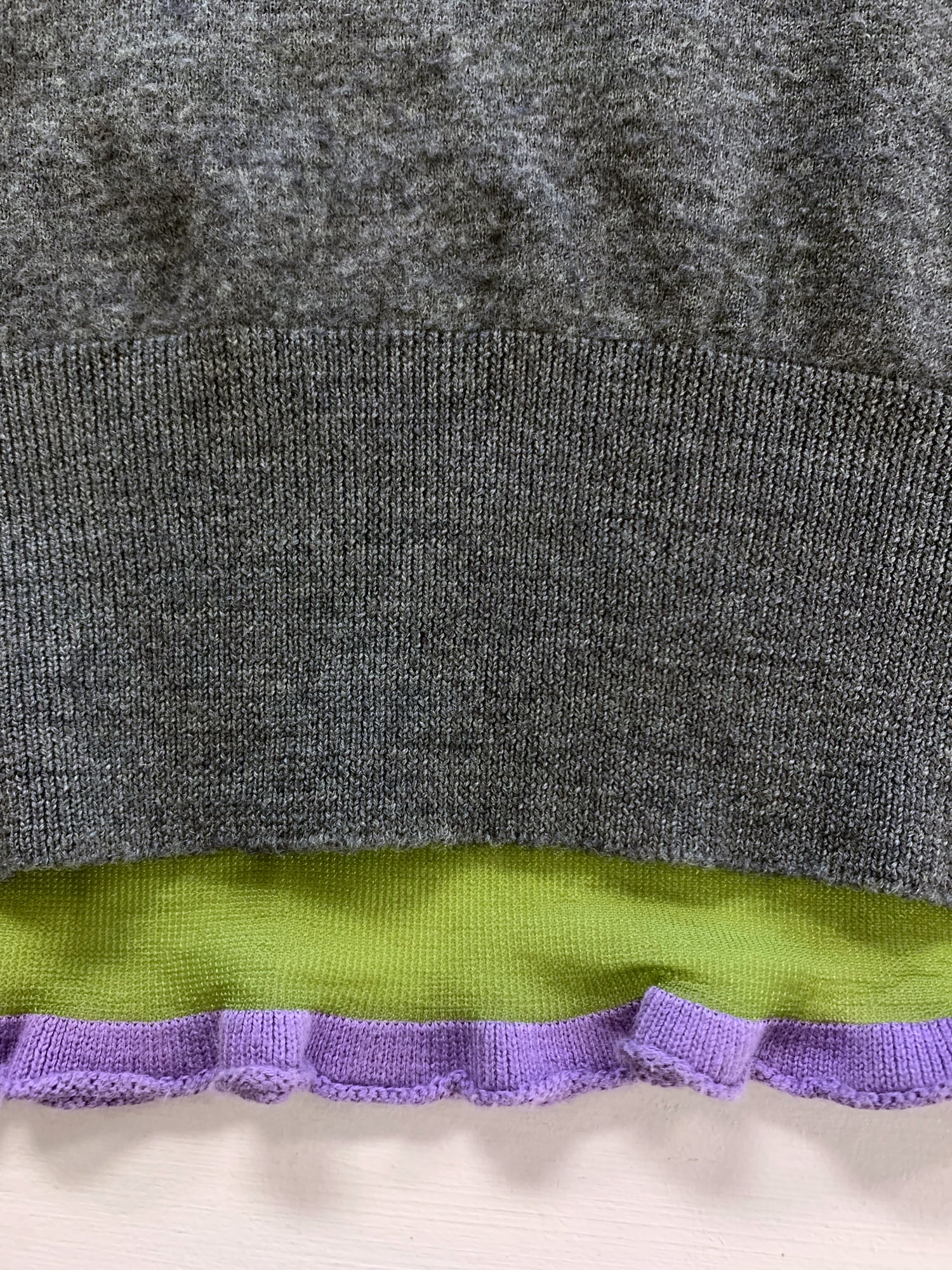 Junya Watanabe spring 1996 grey wool knit t-shirt with sheer green nylon back