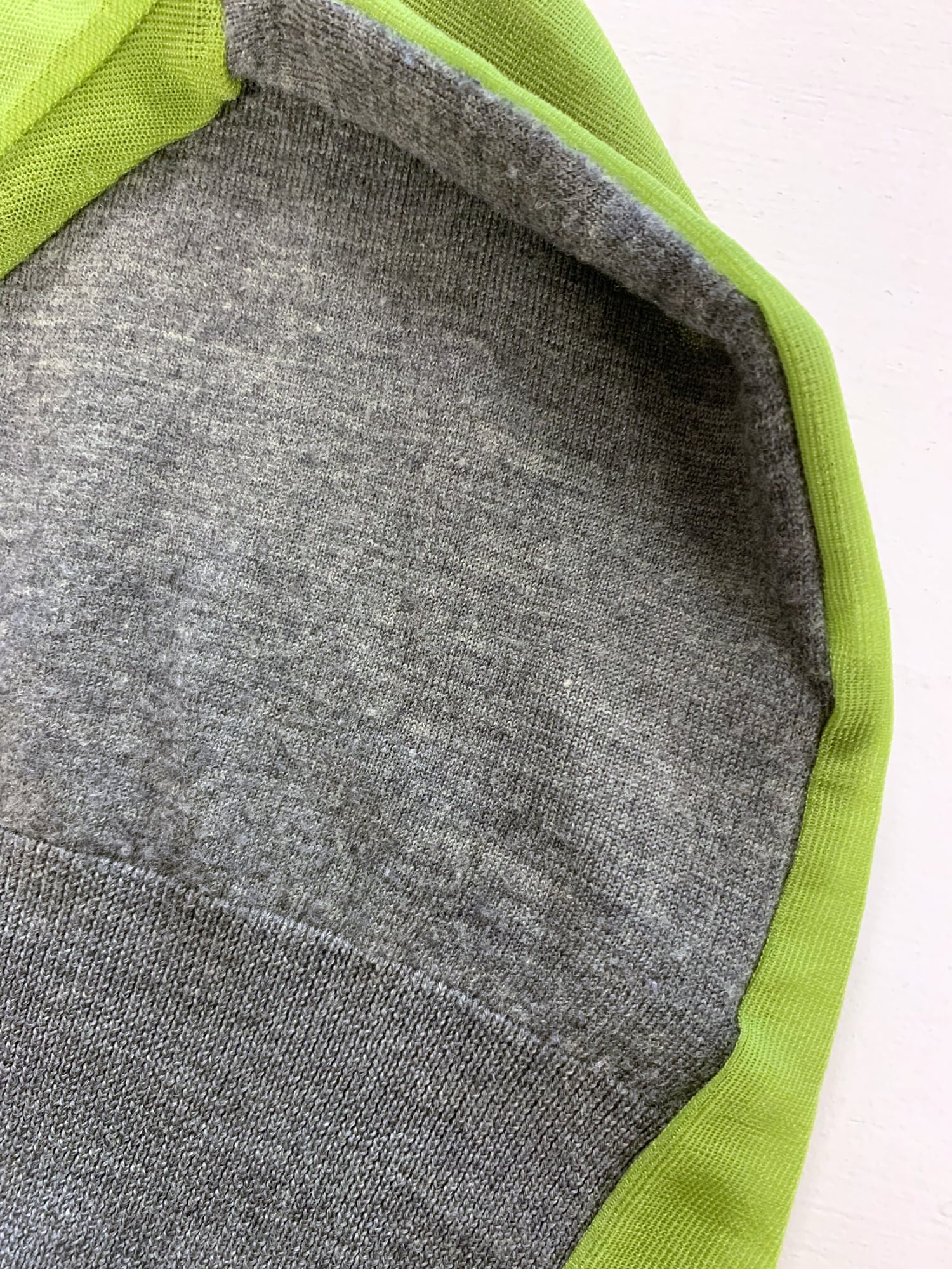 Junya Watanabe spring 1996 grey wool knit t-shirt with sheer green nylon back
