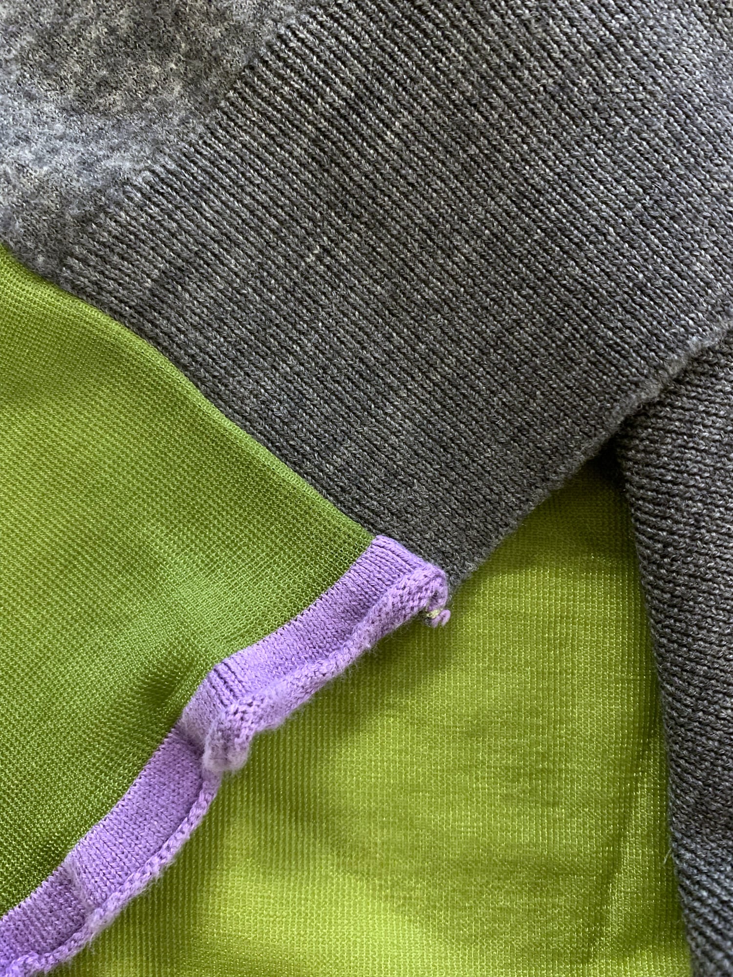 Junya Watanabe spring 1996 grey wool knit t-shirt with sheer green nylon back