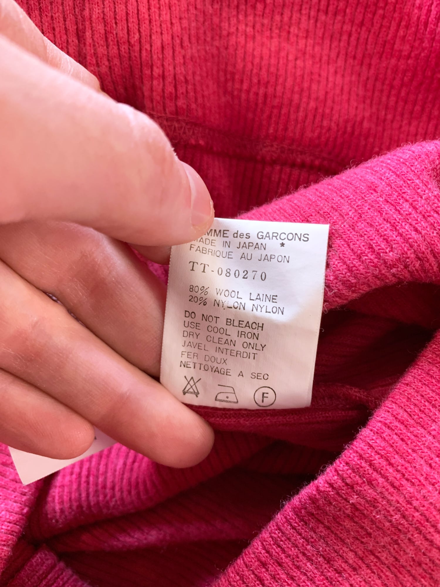 Tricot Comme des Garcons Junya Watanabe winter 1995 pink wool mock neck sweater