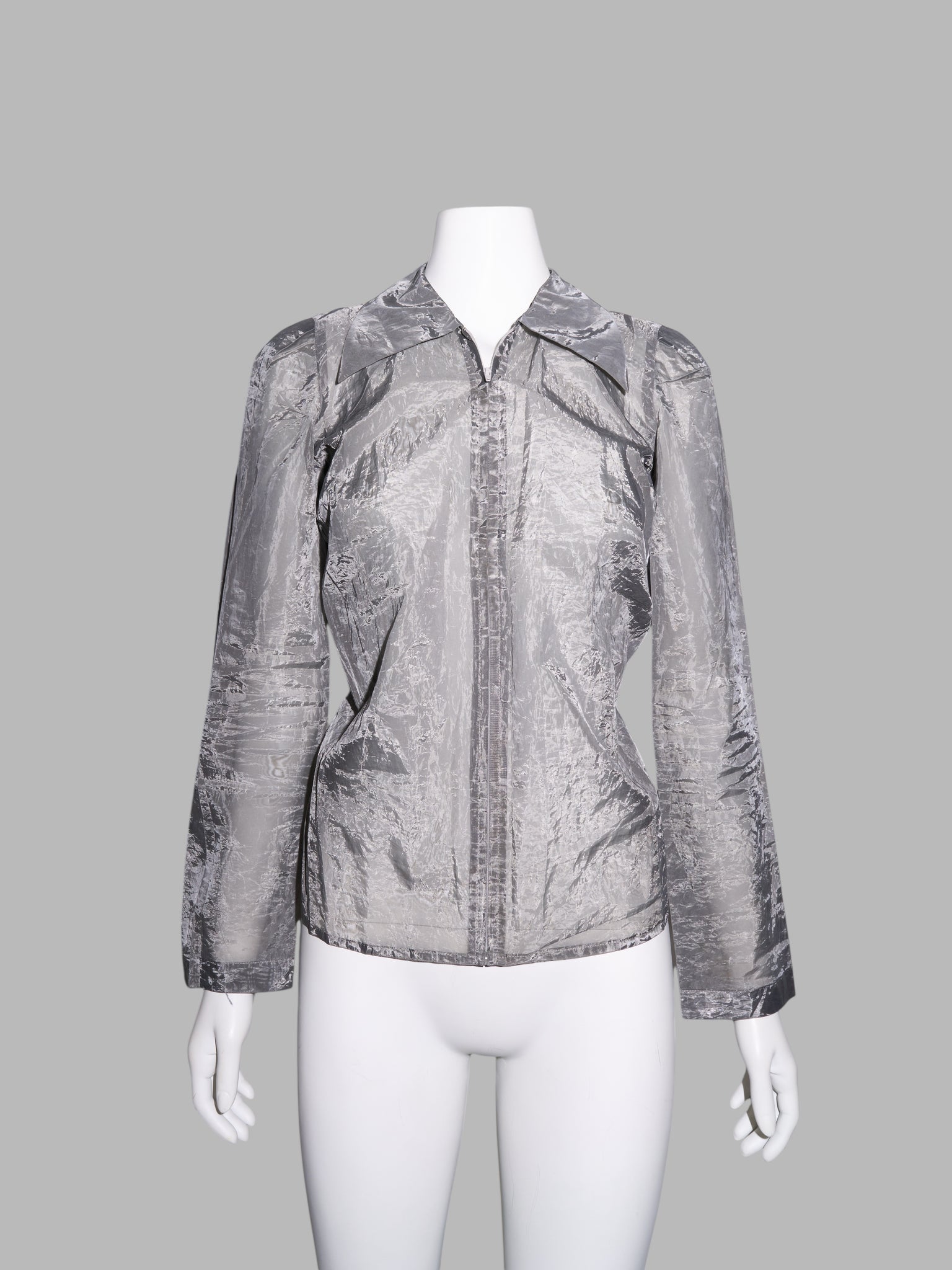 Junya Watanabe winter 1995 three dimensional creased silver organza zip jacket