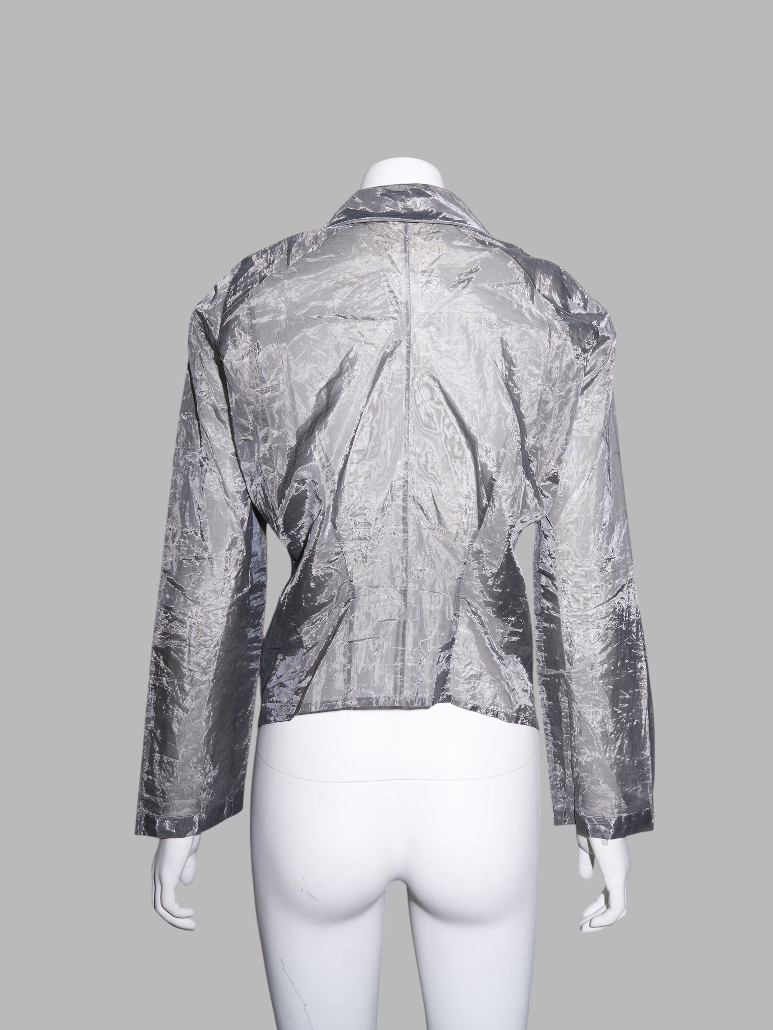 Junya Watanabe winter 1995 three dimensional creased silver organza zip jacket