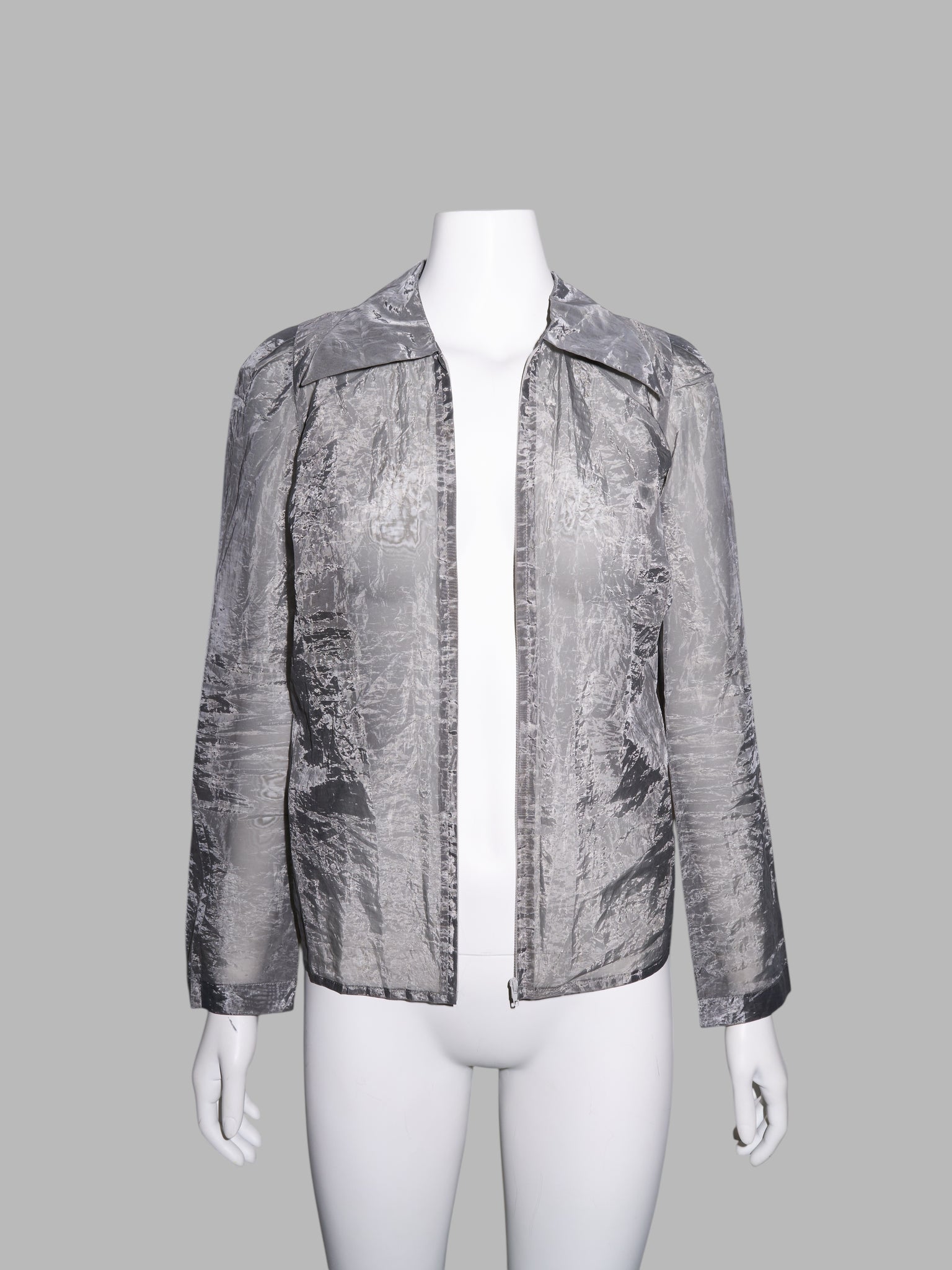 Junya Watanabe winter 1995 three dimensional creased silver organza zip jacket