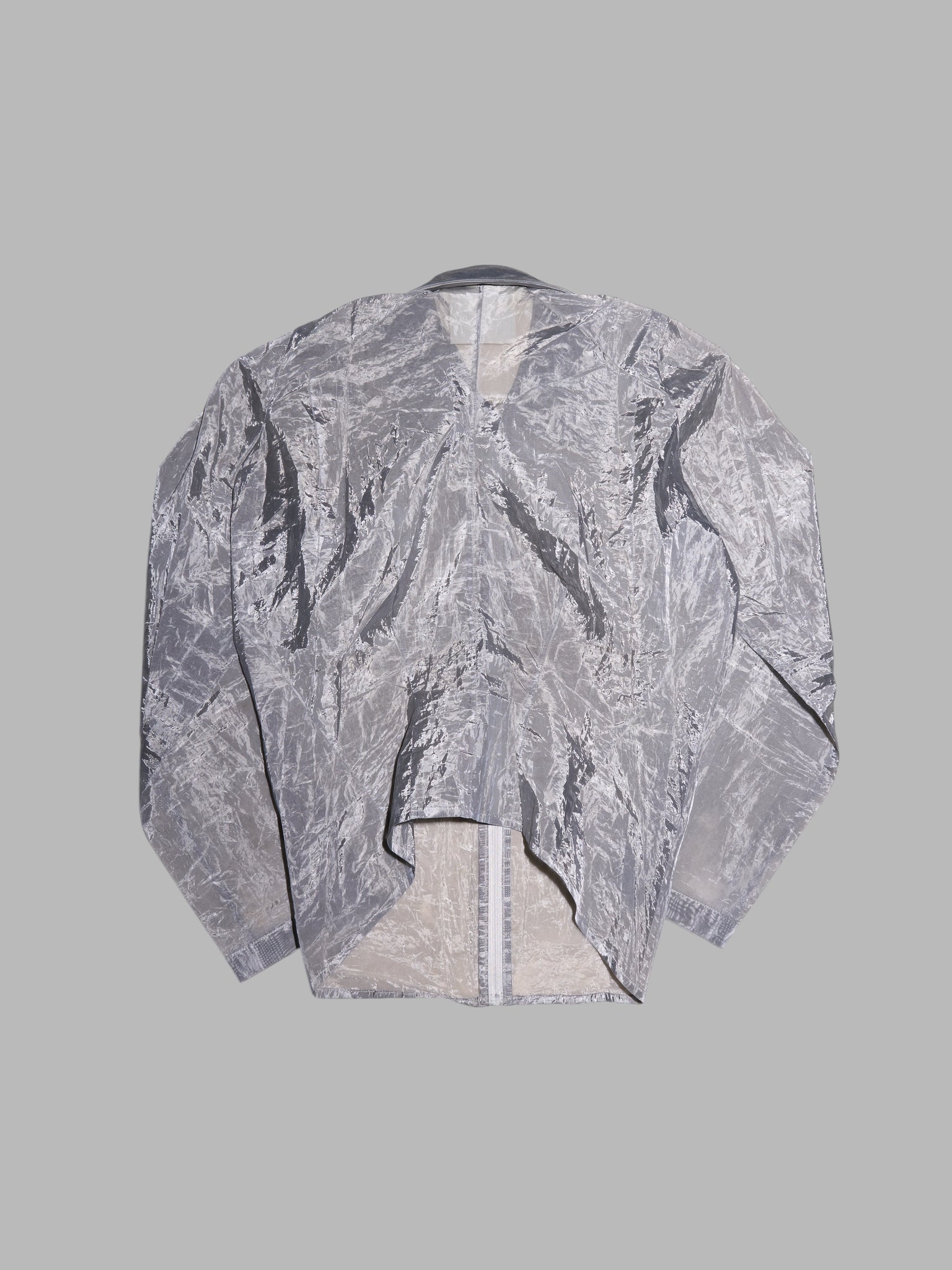 Junya Watanabe winter 1995 three dimensional creased silver organza zip jacket