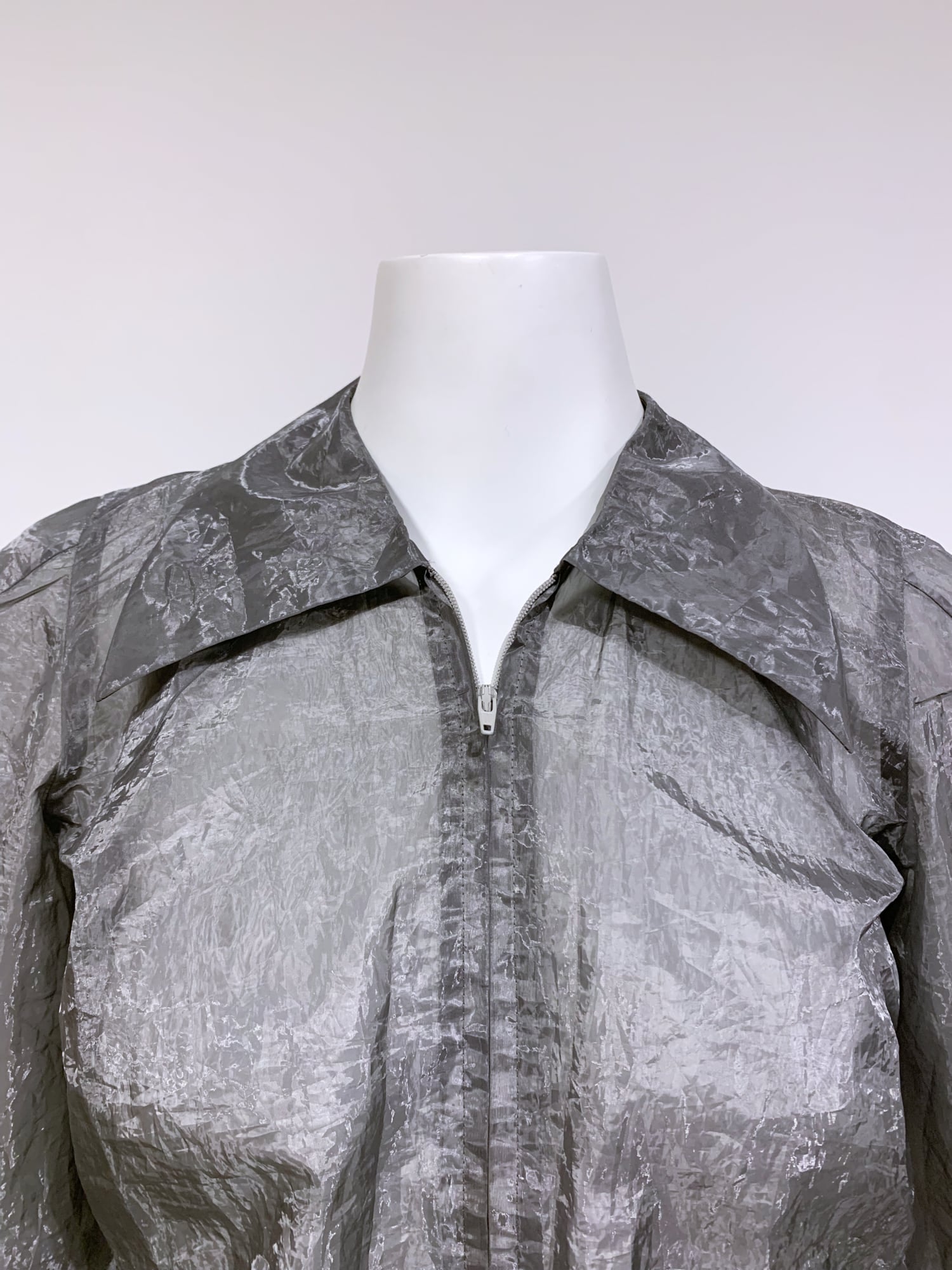 Junya Watanabe winter 1995 three dimensional creased silver organza zip jacket