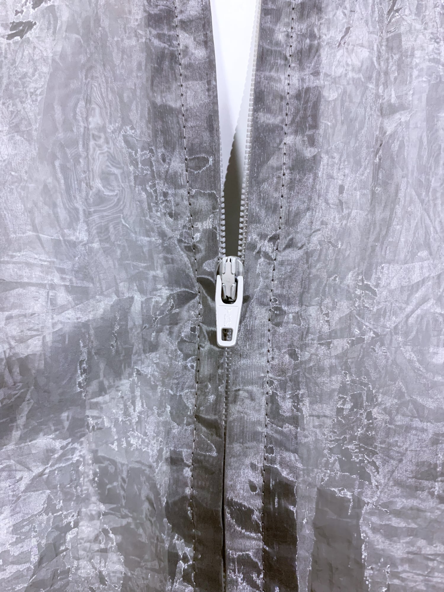 Junya Watanabe winter 1995 three dimensional creased silver organza zip jacket