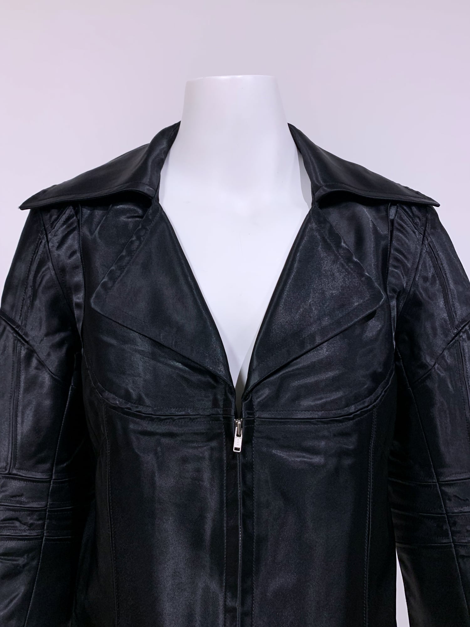 Junya Watanabe winter 1995 cropped glossy black nylon panelled biker jacket