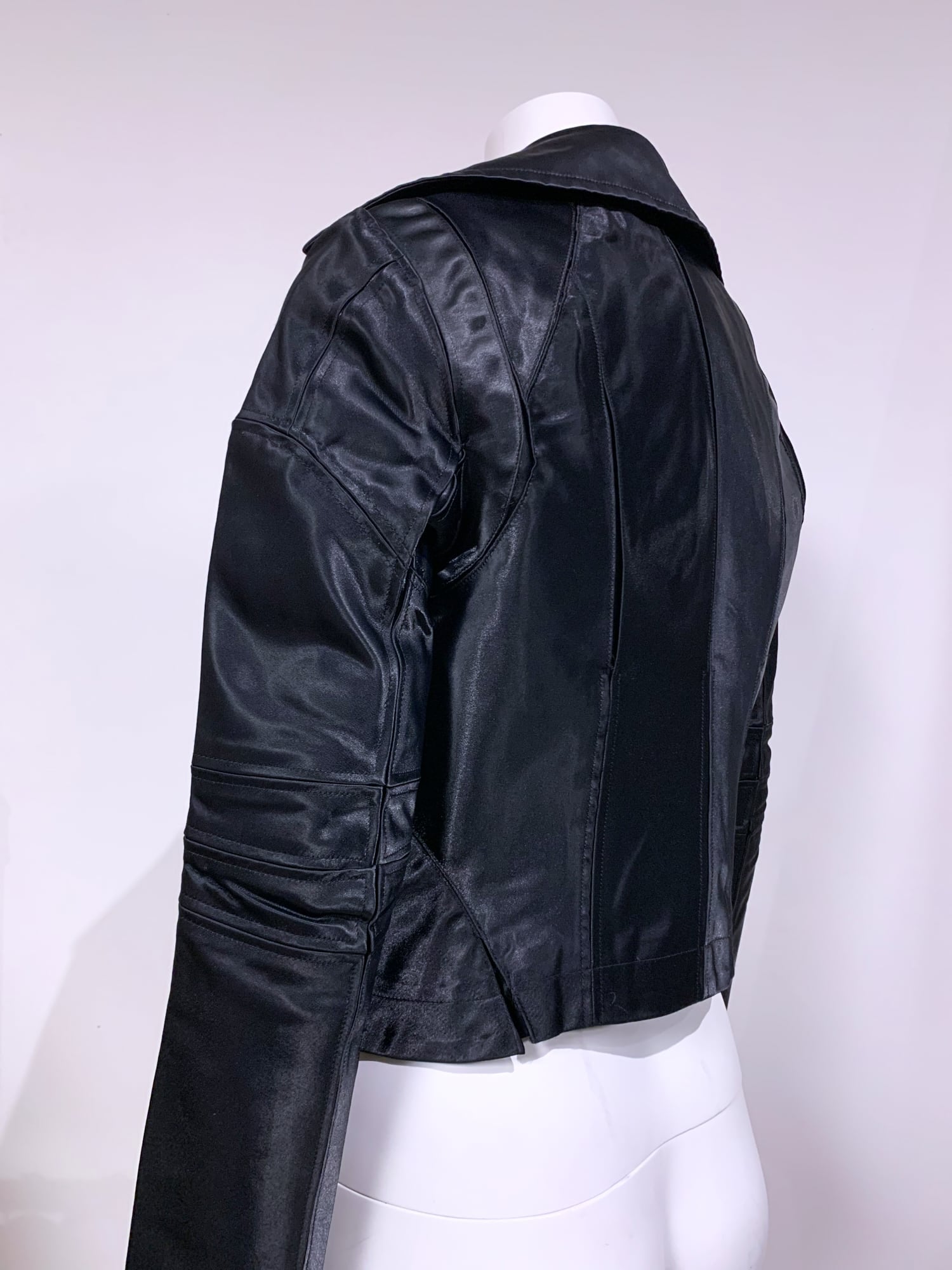 Junya Watanabe winter 1995 cropped glossy black nylon panelled biker jacket