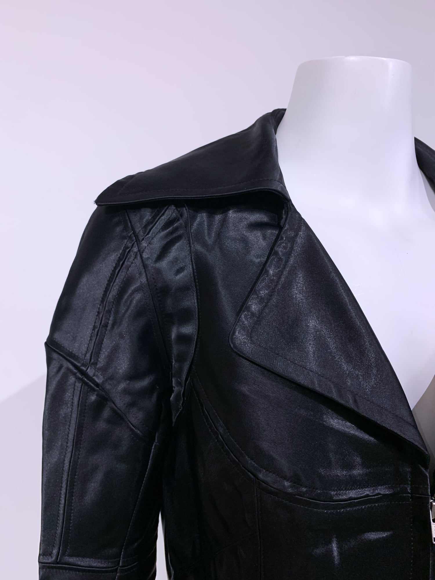 Junya Watanabe winter 1995 cropped glossy black nylon panelled biker jacket