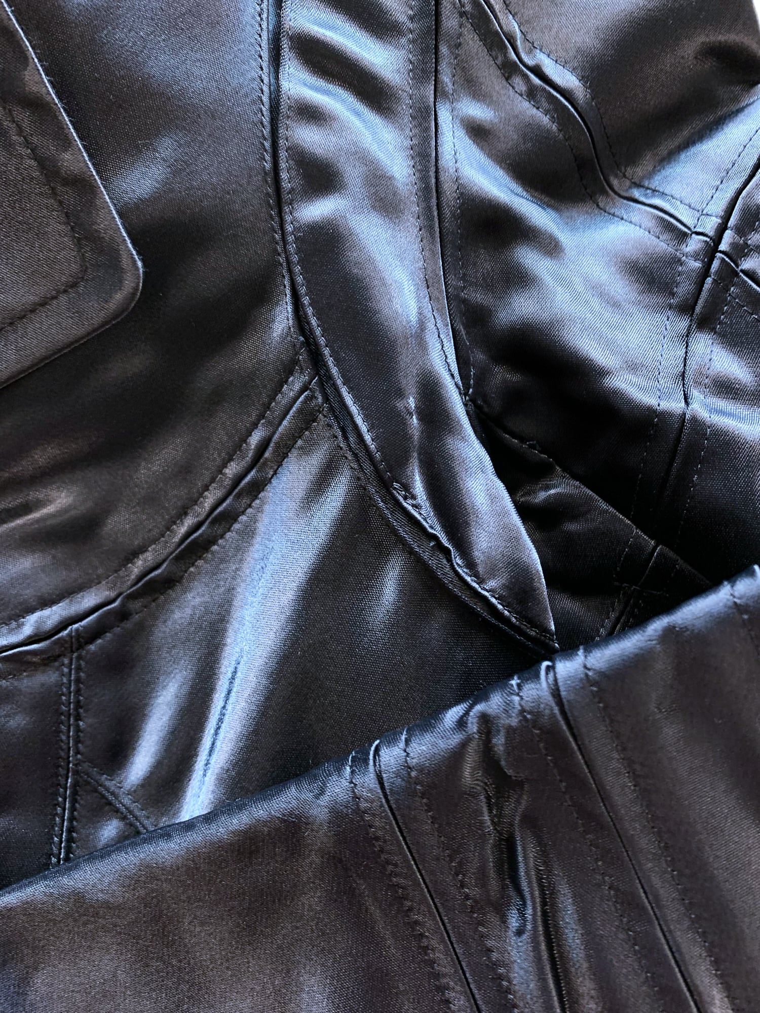Junya Watanabe winter 1995 cropped glossy black nylon panelled biker jacket