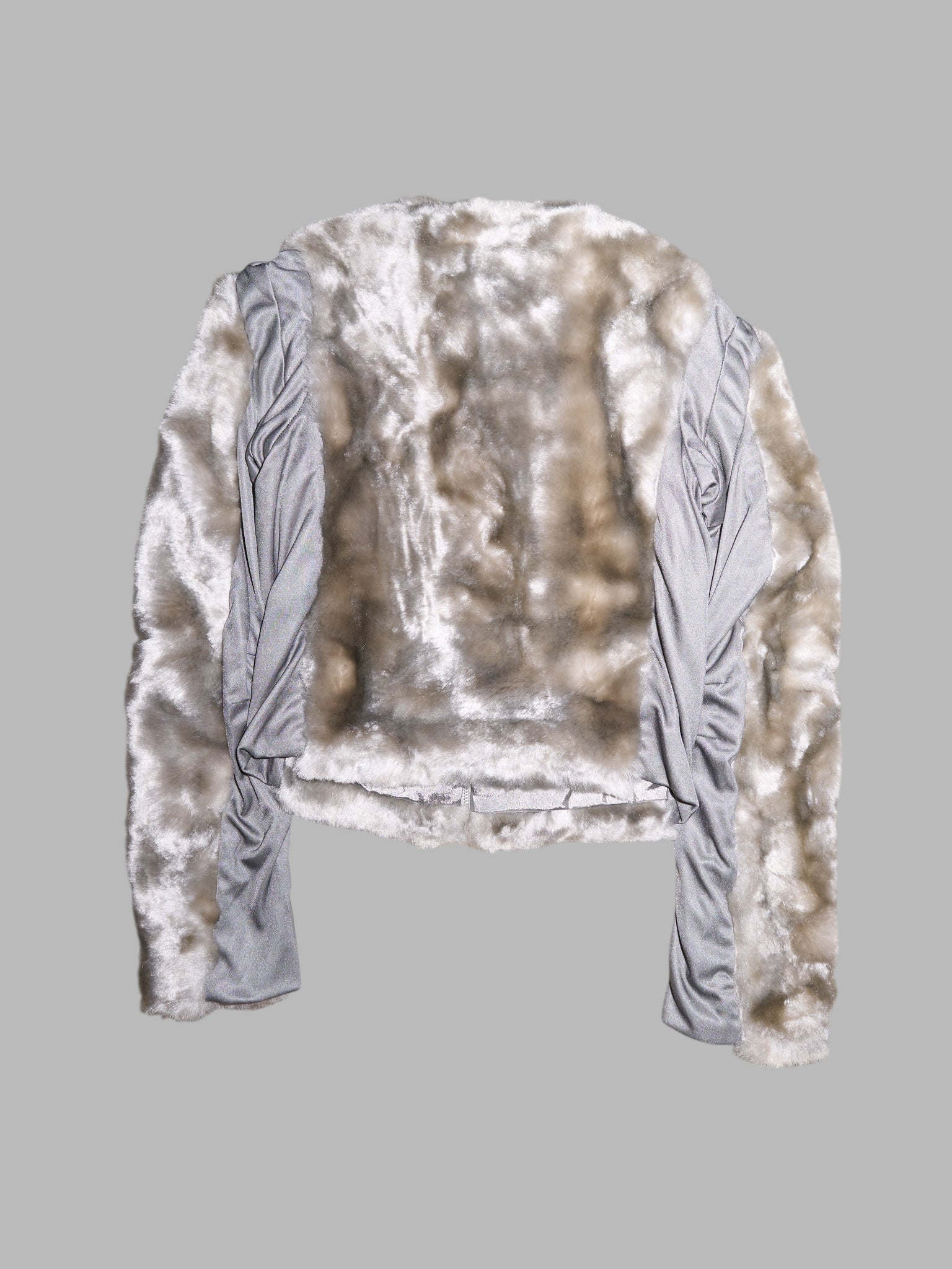 Junya Watanabe winter 1995 cropped silver faux fur jacket with knit fabric panels
