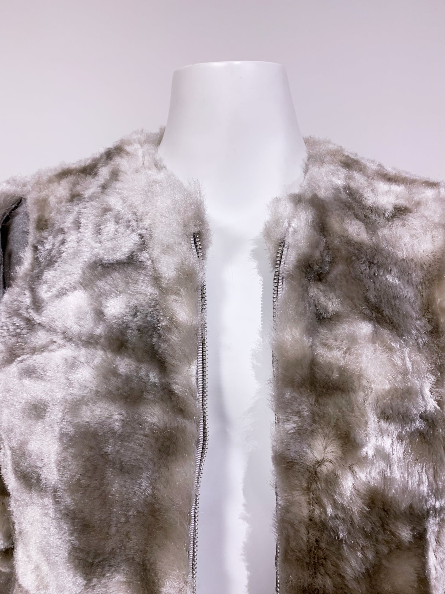 Junya Watanabe winter 1995 cropped silver faux fur jacket with knit fabric panels