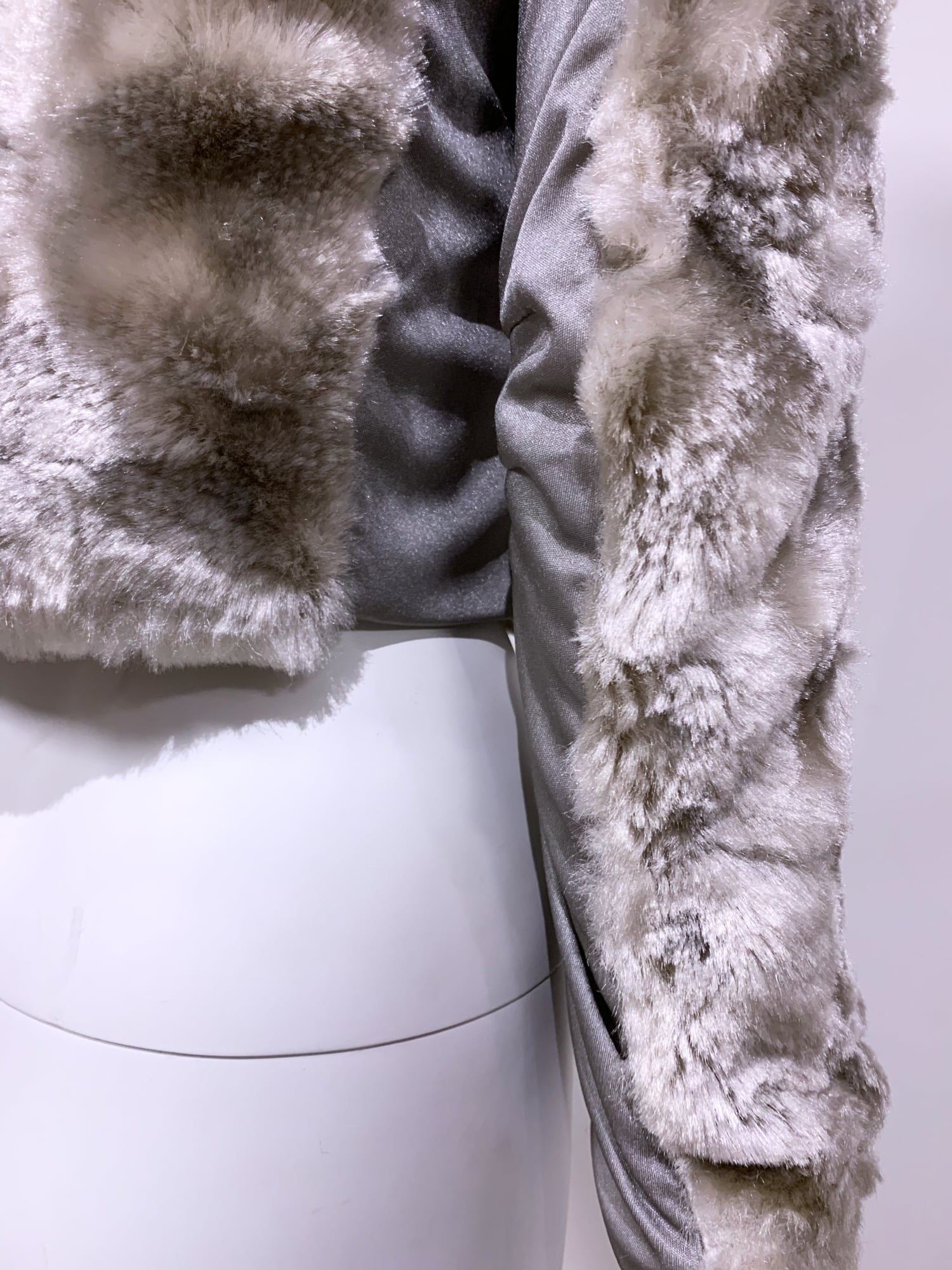 Junya Watanabe winter 1995 cropped silver faux fur jacket with knit fabric panels
