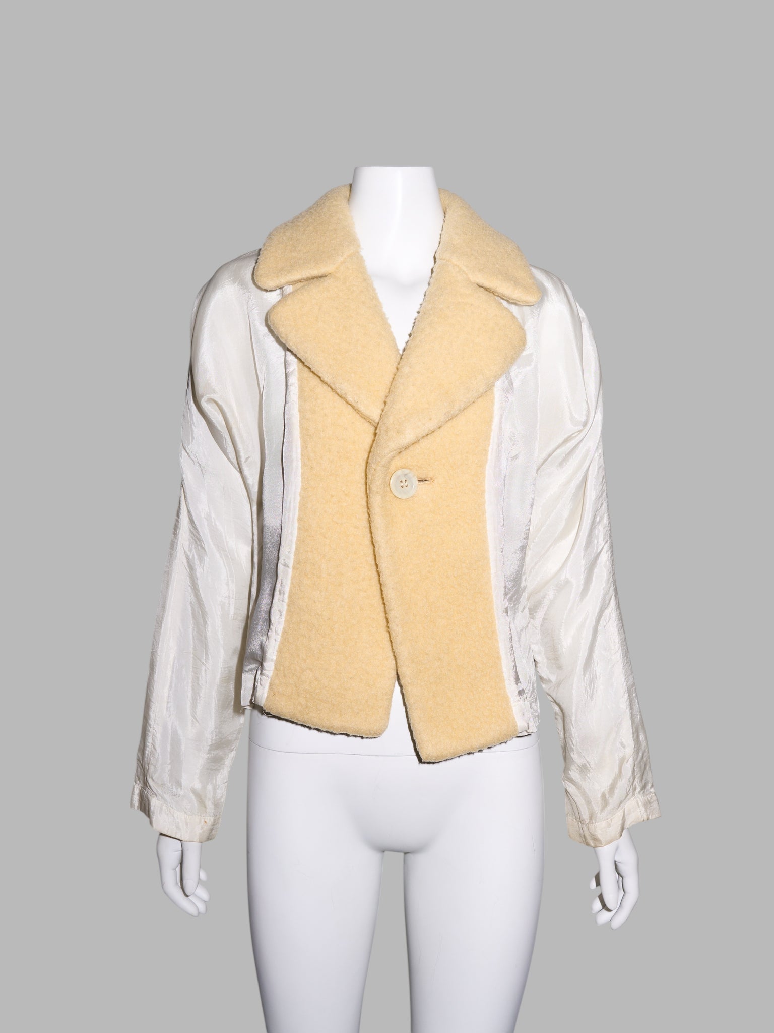 Tricot Comme des Garcons spring 1996 cream satin fleece collar batwing shirt