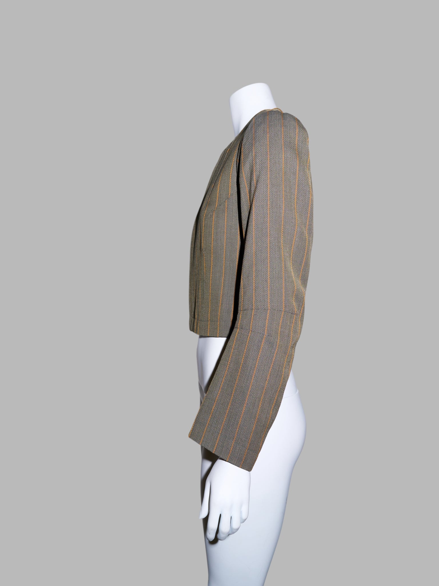 Junya Watanabe winter 1995 khaki wool stripe three dimensional collarless jacket