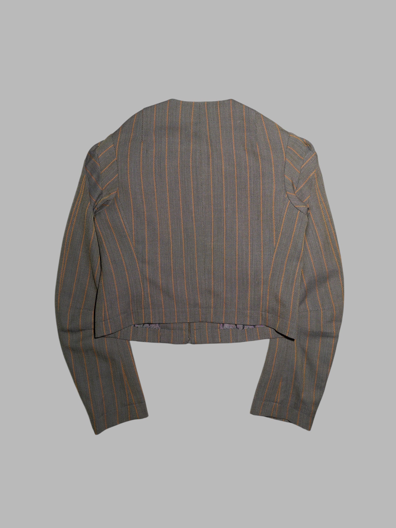Junya Watanabe winter 1995 khaki wool stripe three dimensional collarless jacket