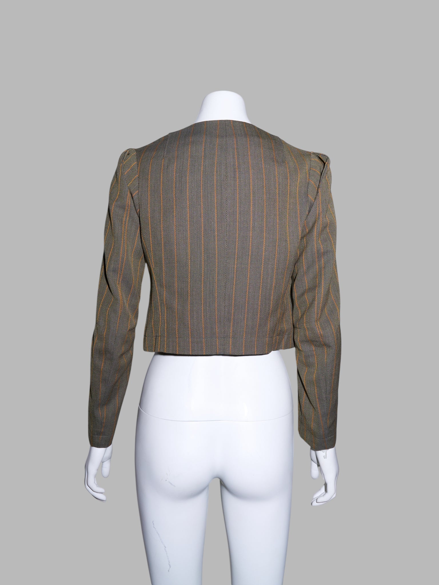 Junya Watanabe winter 1995 khaki wool stripe three dimensional collarless jacket