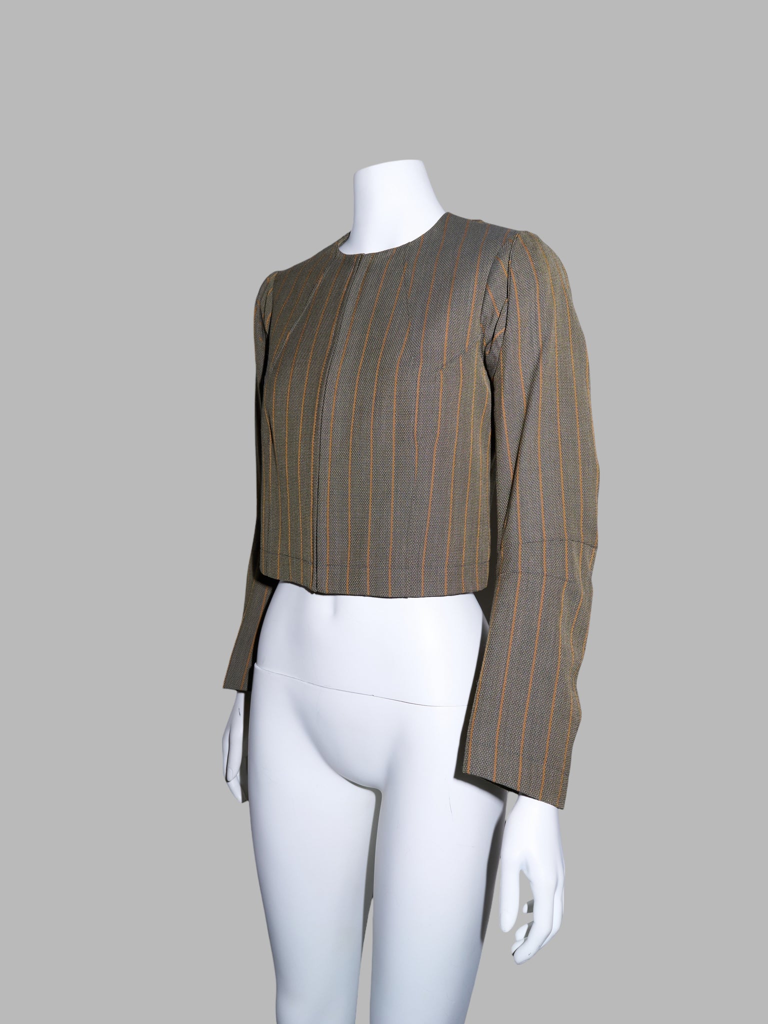 Junya Watanabe winter 1995 khaki wool stripe three dimensional collarless jacket
