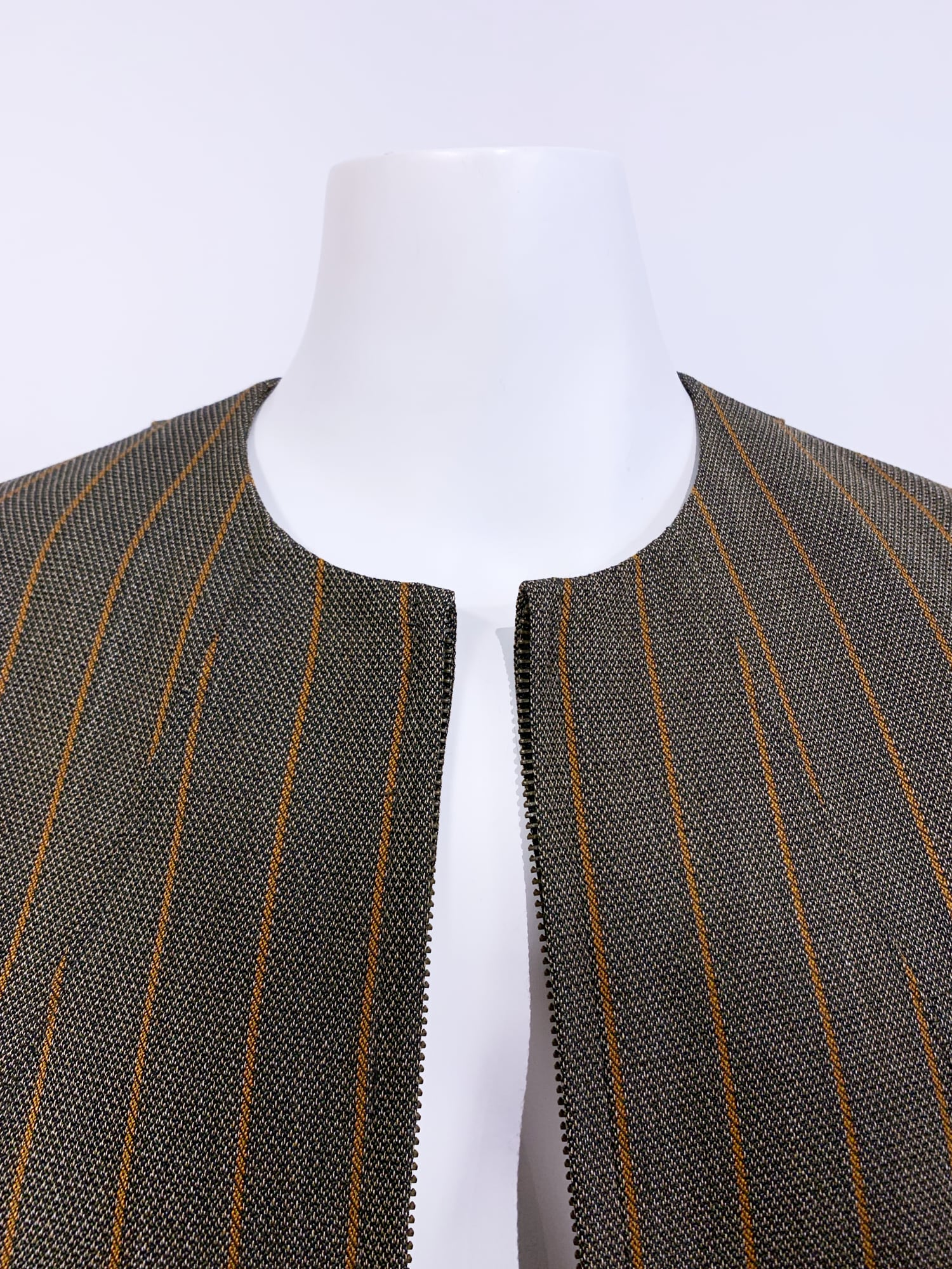 Junya Watanabe winter 1995 khaki wool stripe three dimensional collarless jacket