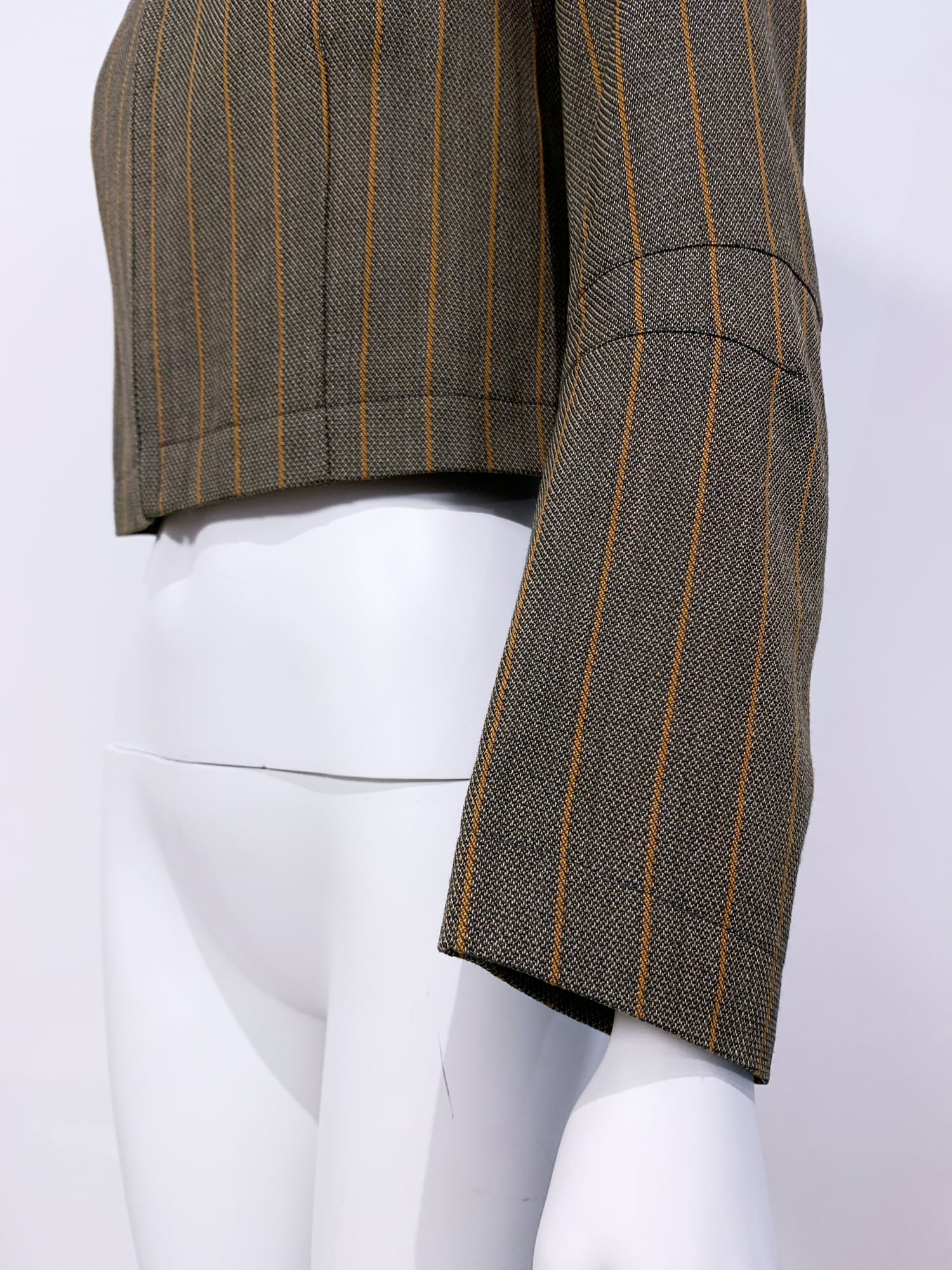 Junya Watanabe winter 1995 khaki wool stripe three dimensional collarless jacket