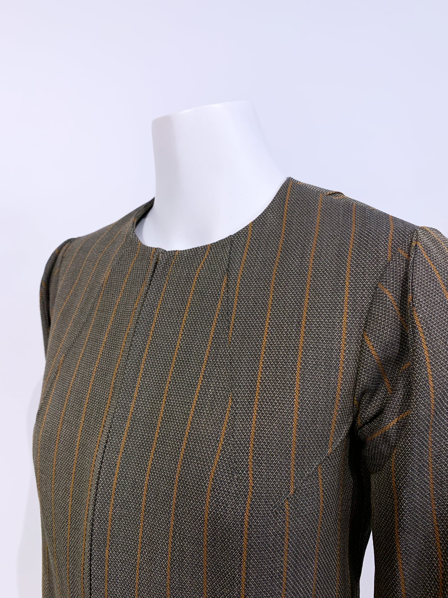 Junya Watanabe winter 1995 khaki wool stripe three dimensional collarless jacket