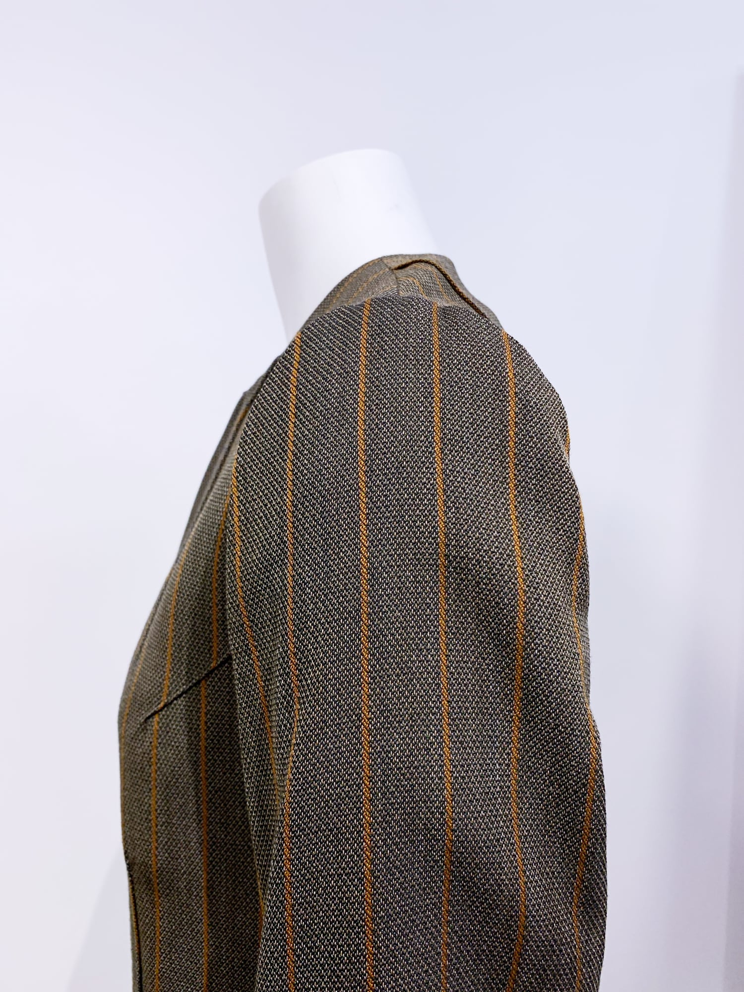 Junya Watanabe winter 1995 khaki wool stripe three dimensional collarless jacket