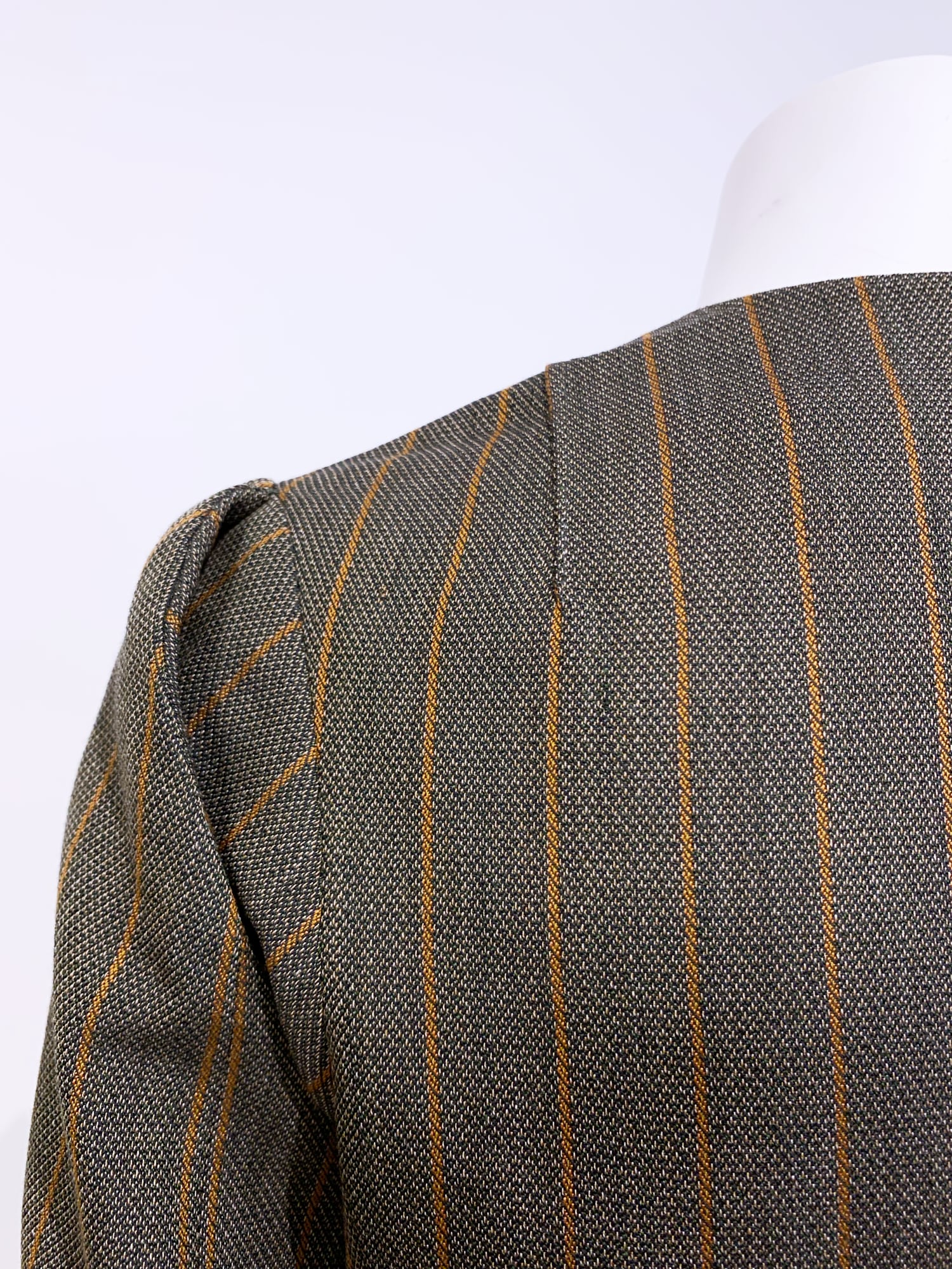 Junya Watanabe winter 1995 khaki wool stripe three dimensional collarless jacket