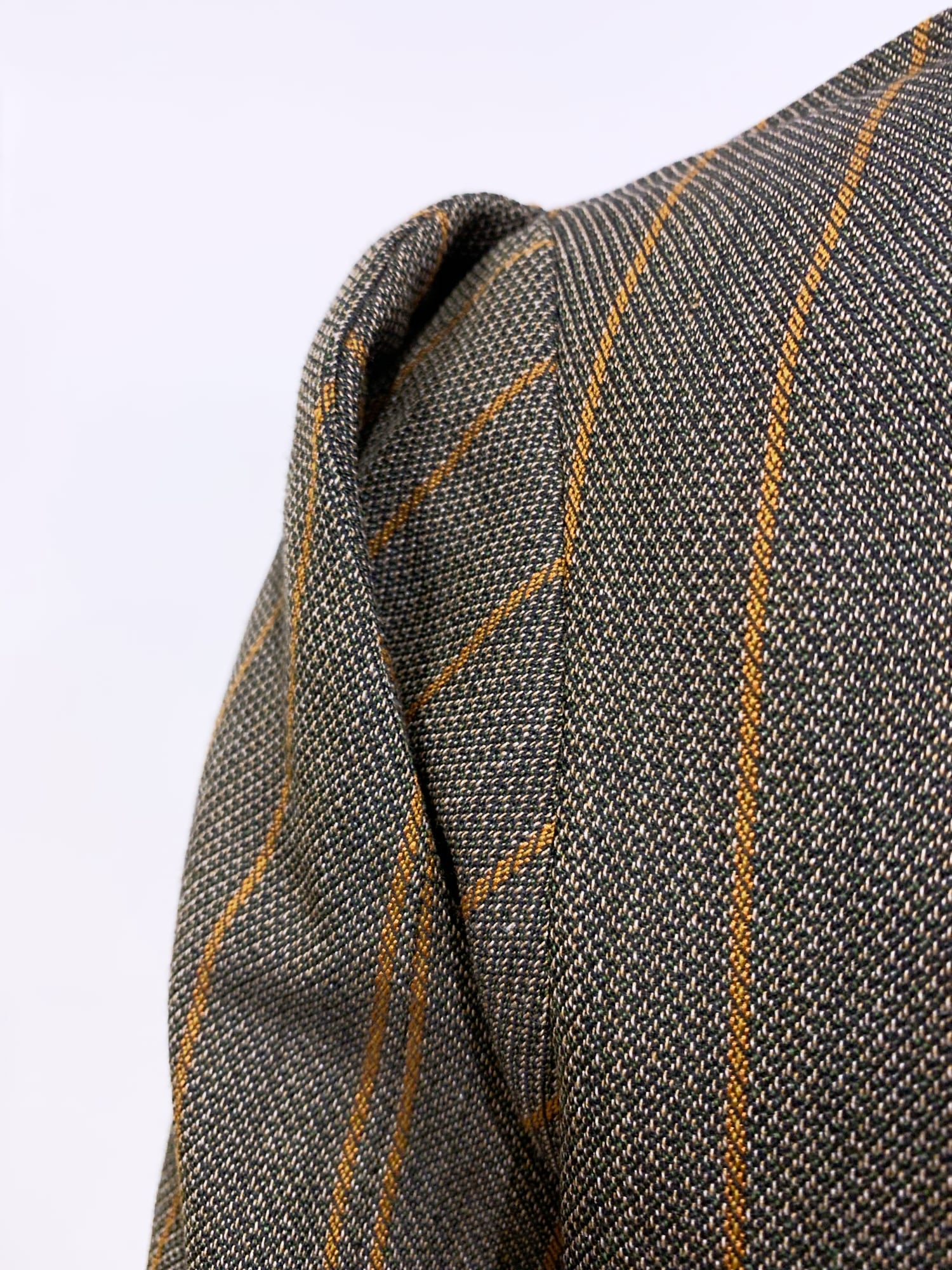 Junya Watanabe winter 1995 khaki wool stripe three dimensional collarless jacket