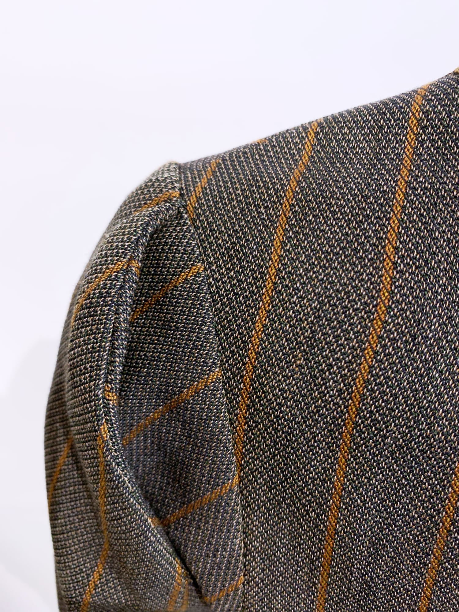 Junya Watanabe winter 1995 khaki wool stripe three dimensional collarless jacket