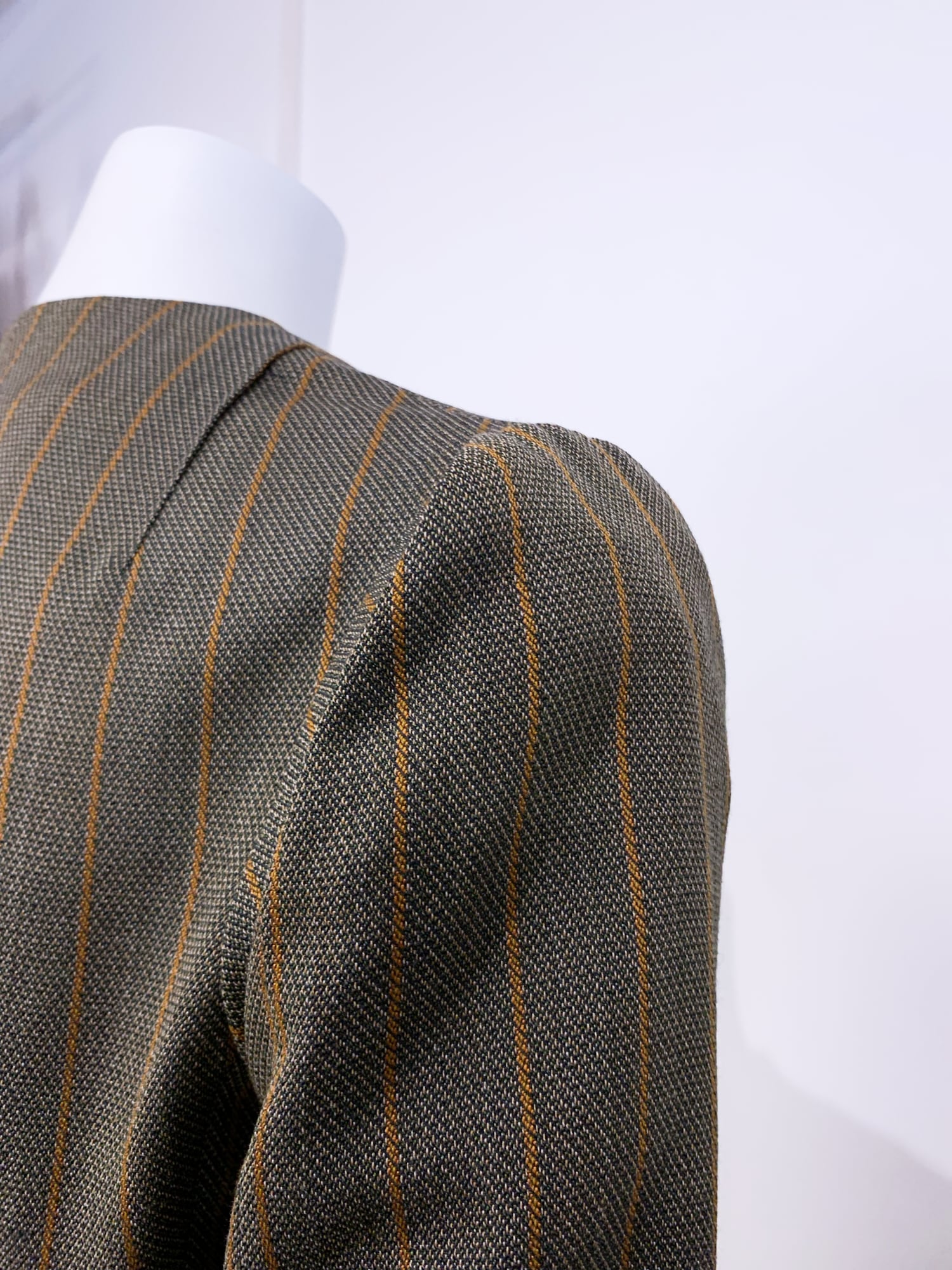 Junya Watanabe winter 1995 khaki wool stripe three dimensional collarless jacket
