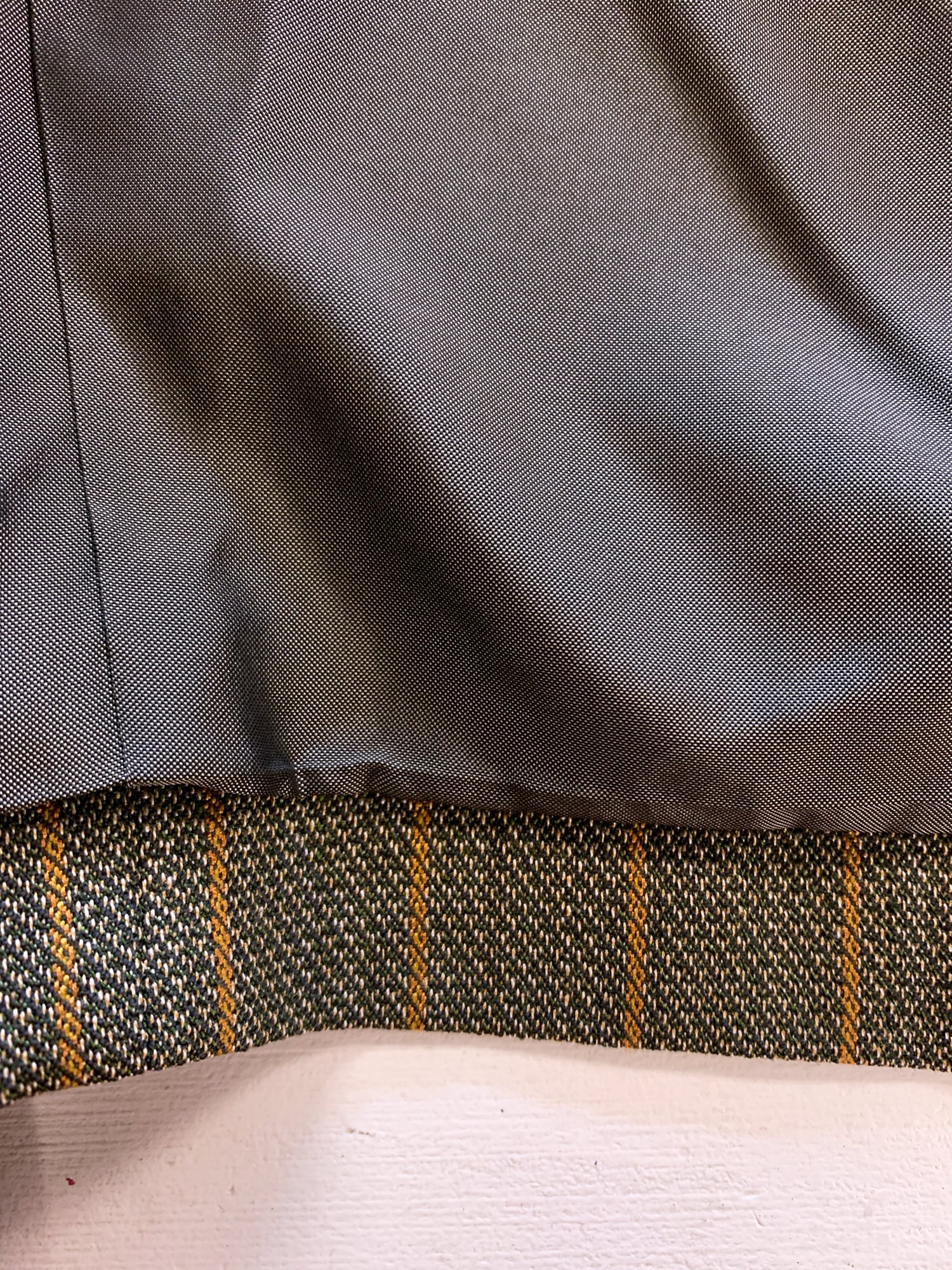 Junya Watanabe winter 1995 khaki wool stripe three dimensional collarless jacket