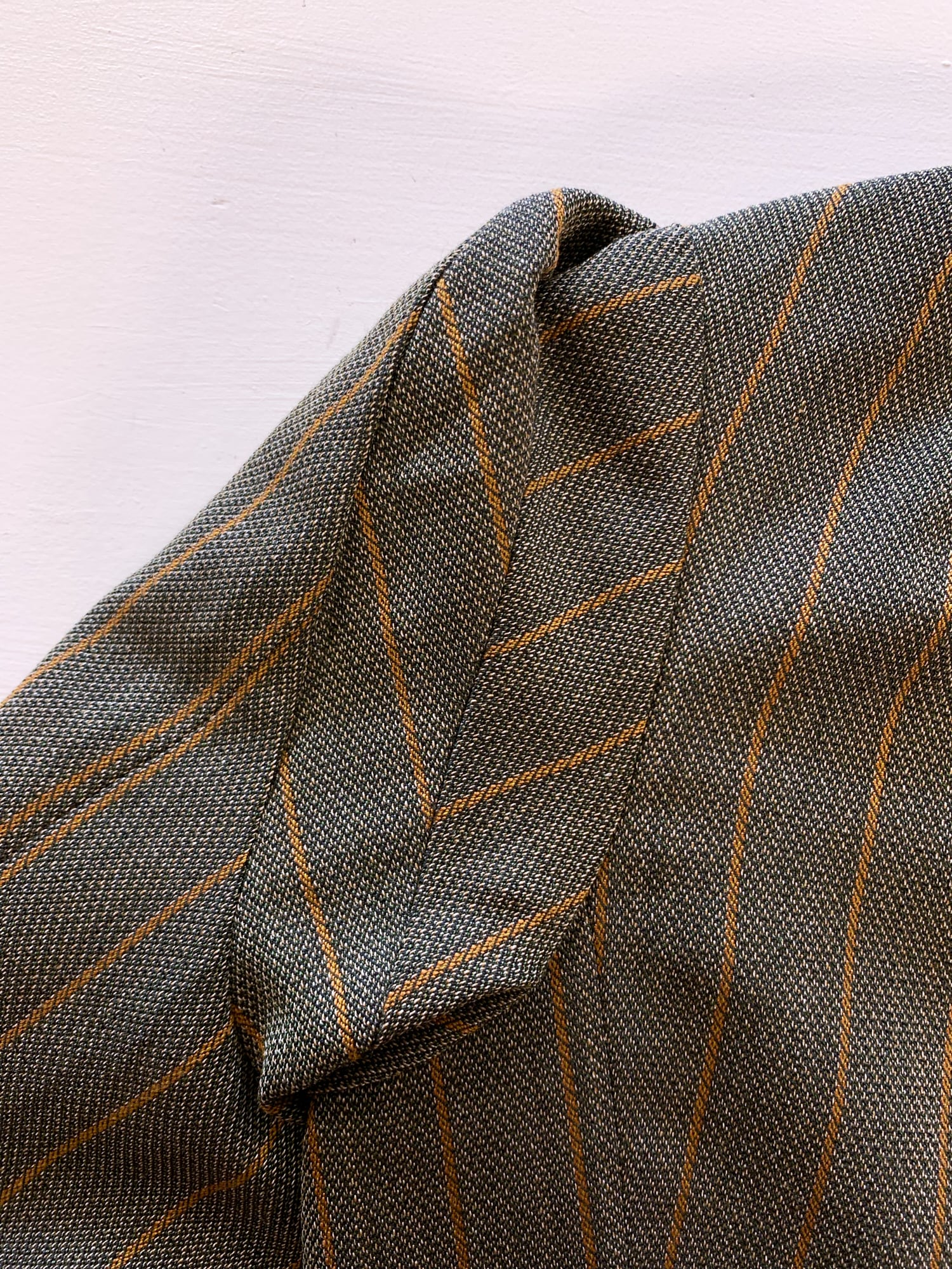 Junya Watanabe winter 1995 khaki wool stripe three dimensional collarless jacket
