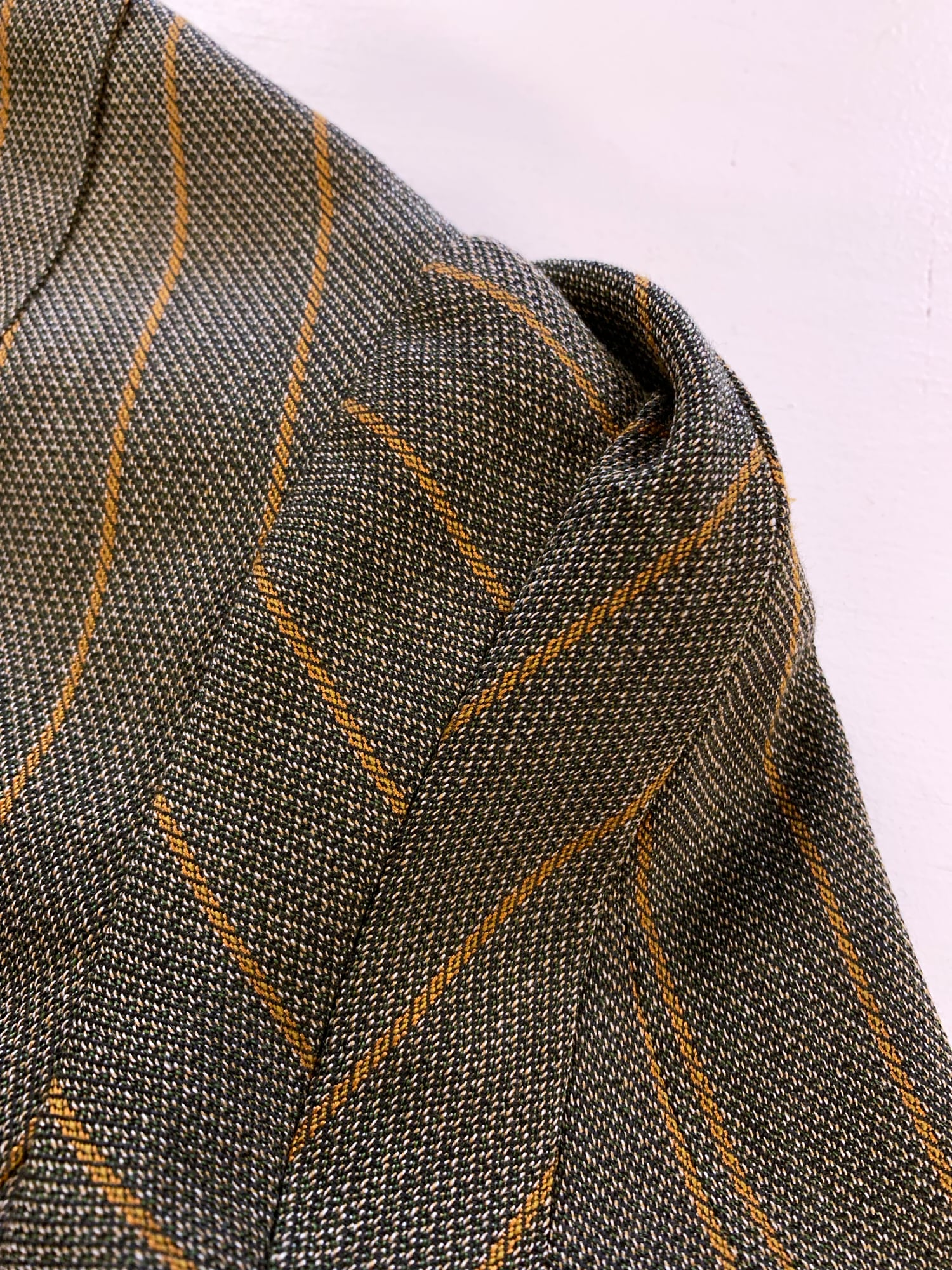 Junya Watanabe winter 1995 khaki wool stripe three dimensional collarless jacket