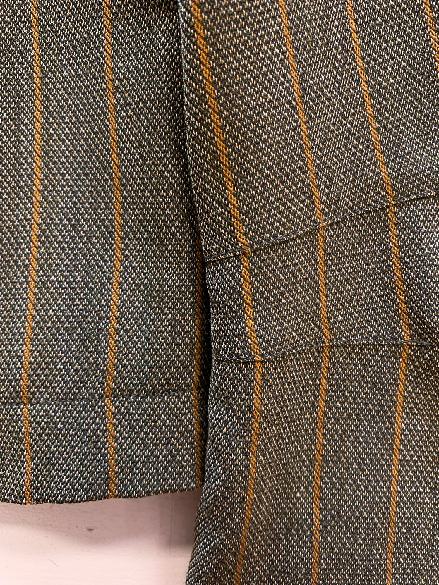 Junya Watanabe winter 1995 khaki wool stripe three dimensional collarless jacket