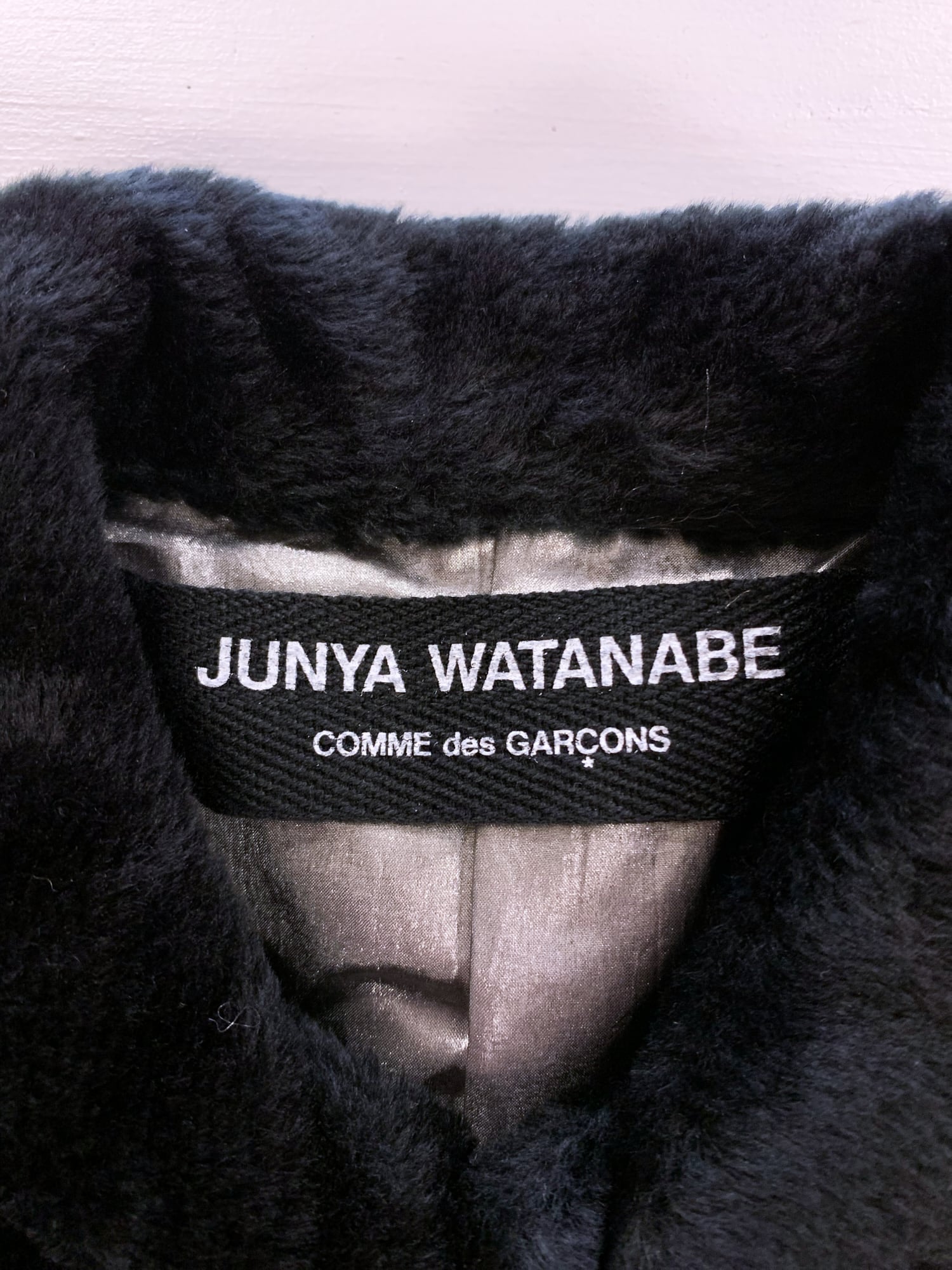 Junya Watanabe winter 1995 cropped silver panelled jacket with faux fur collar