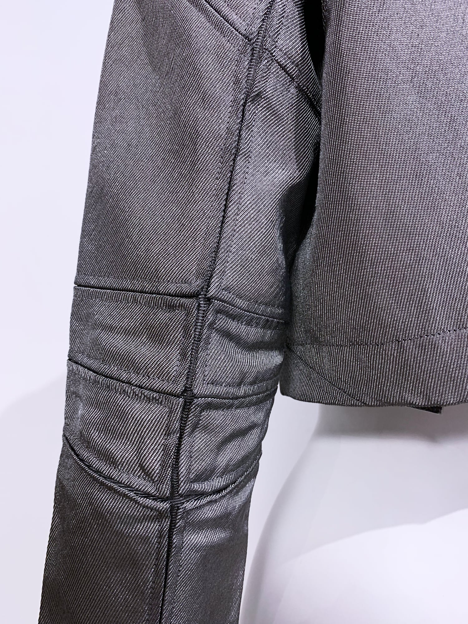 Junya Watanabe winter 1995 cropped silver panelled jacket with faux fur collar