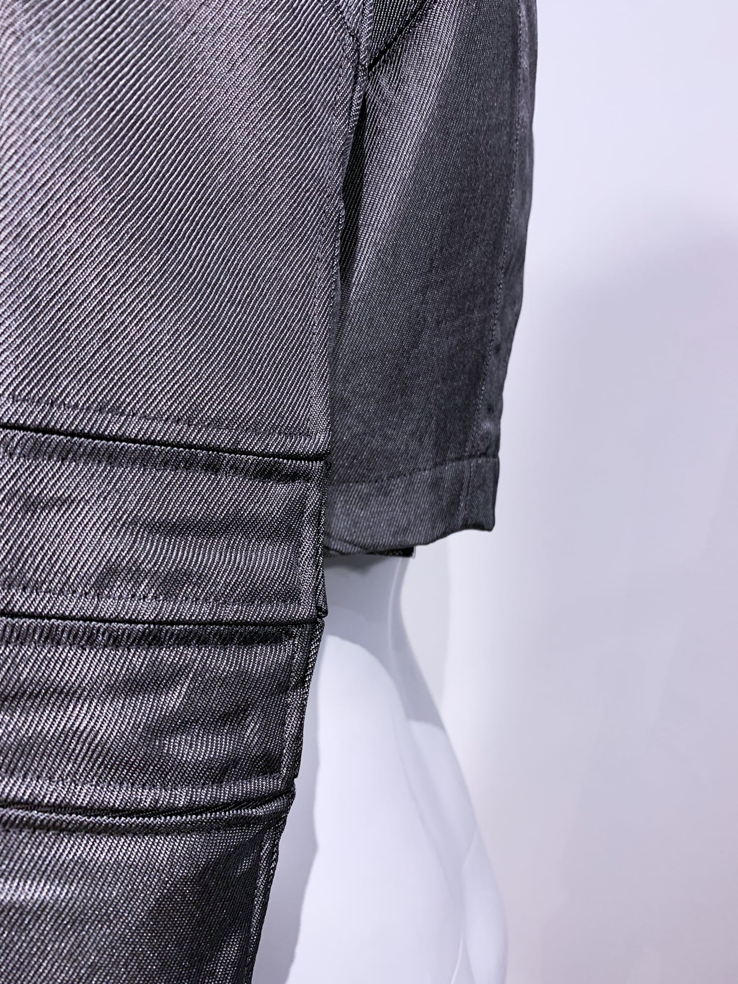 Junya Watanabe winter 1995 cropped silver panelled jacket with faux fur collar