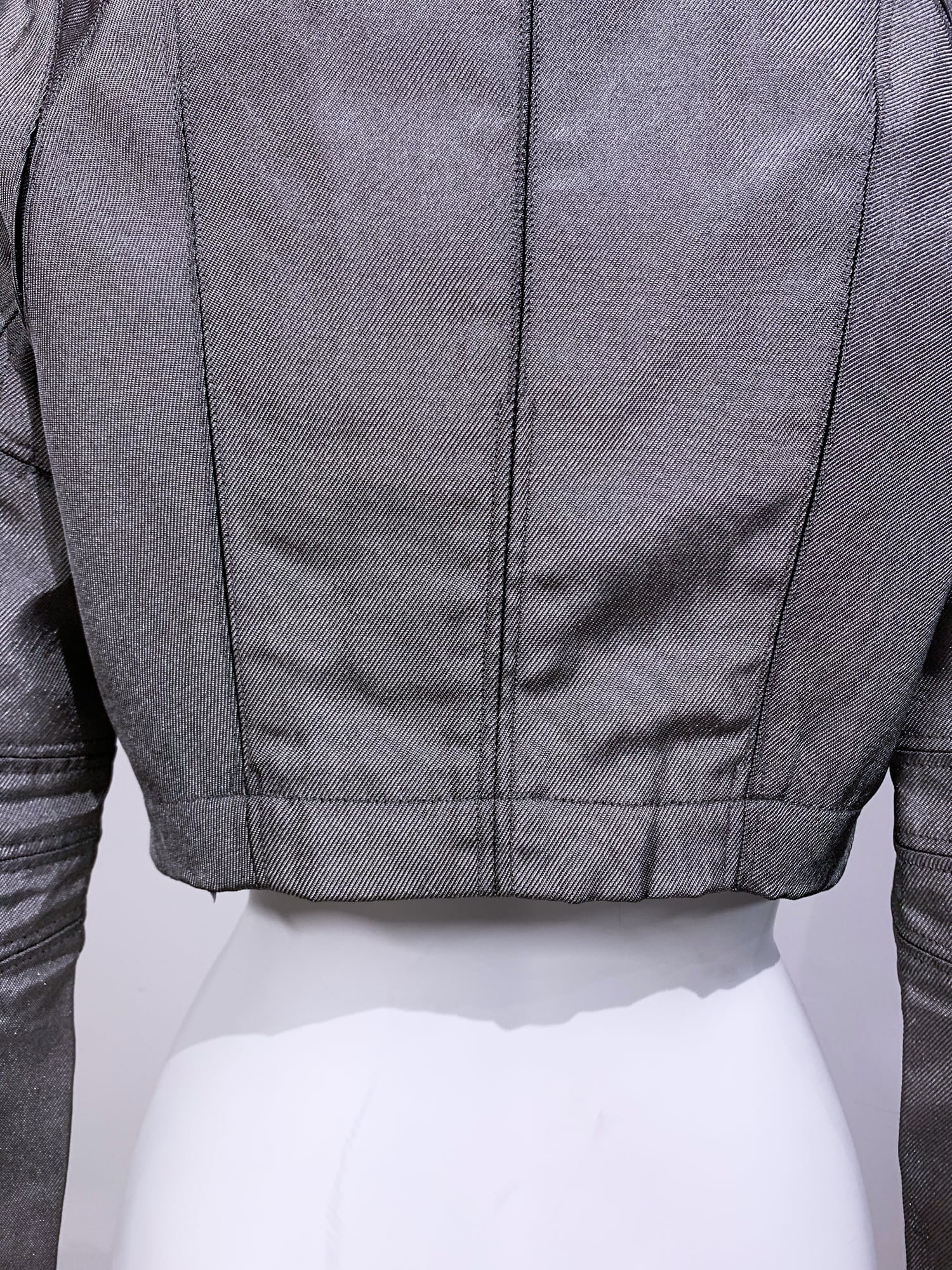 Junya Watanabe winter 1995 cropped silver panelled jacket with faux fur collar
