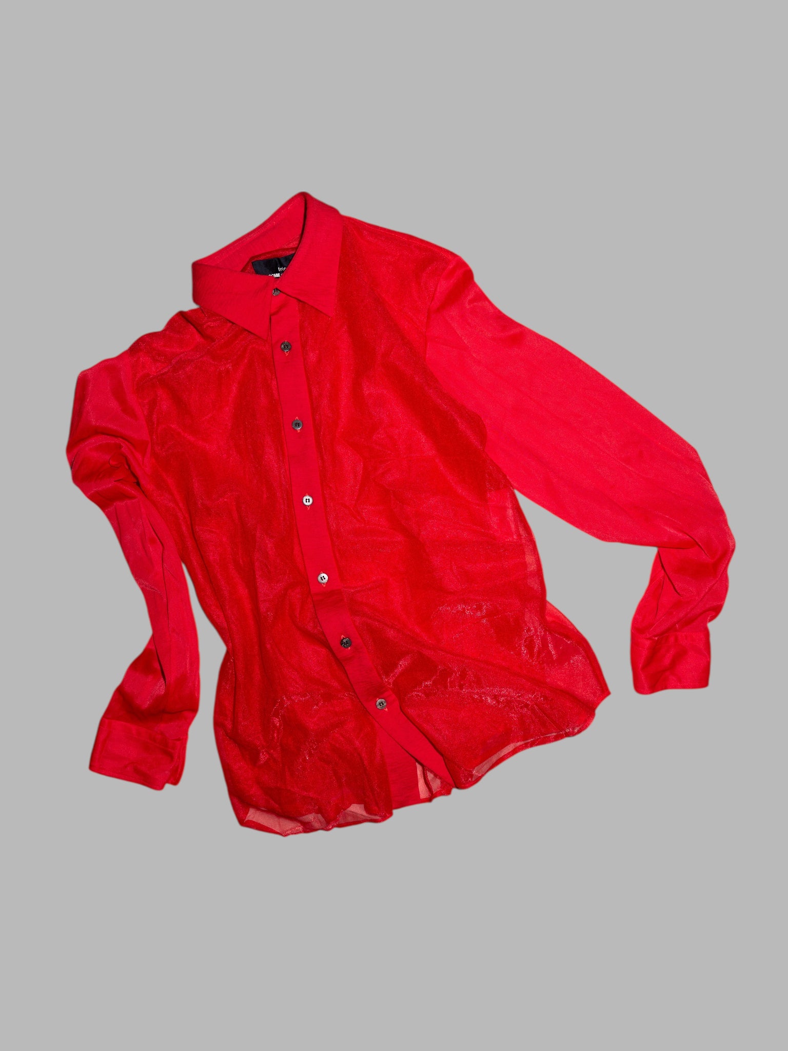 Tricot Comme des Garcons spring 1996 sparkly red layered multi fabric shirt
