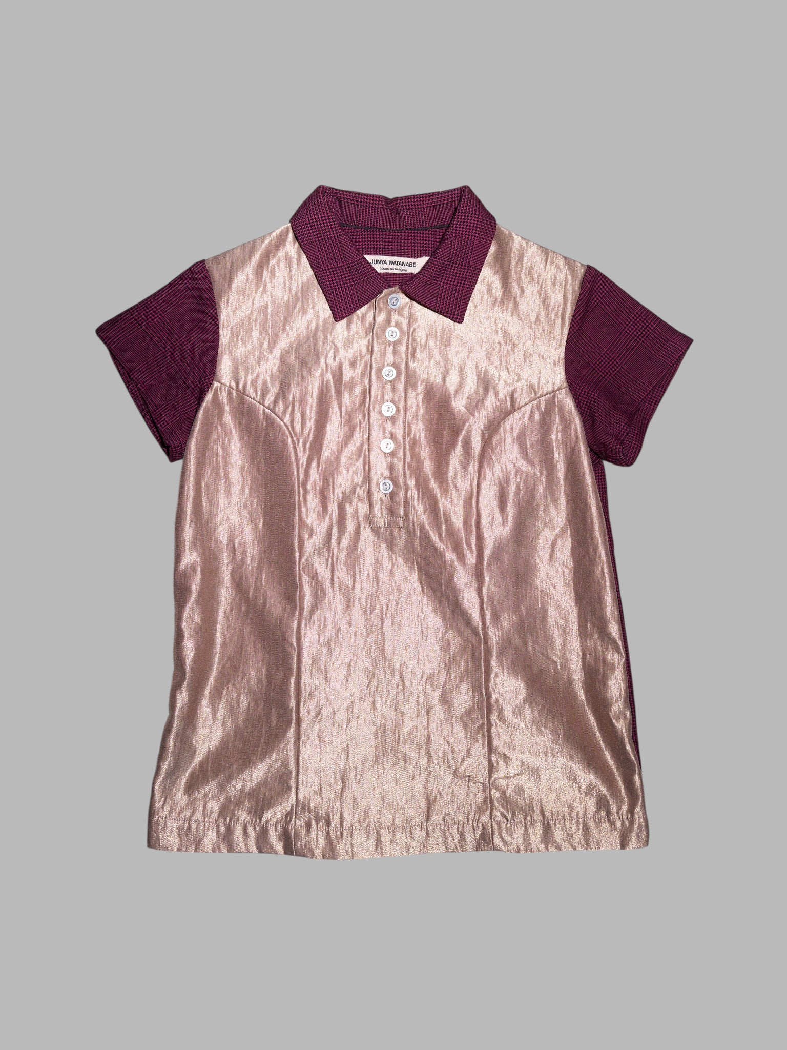 Junya Watanabe winter 1995 gold polo shirt with burgundy glen plaid back