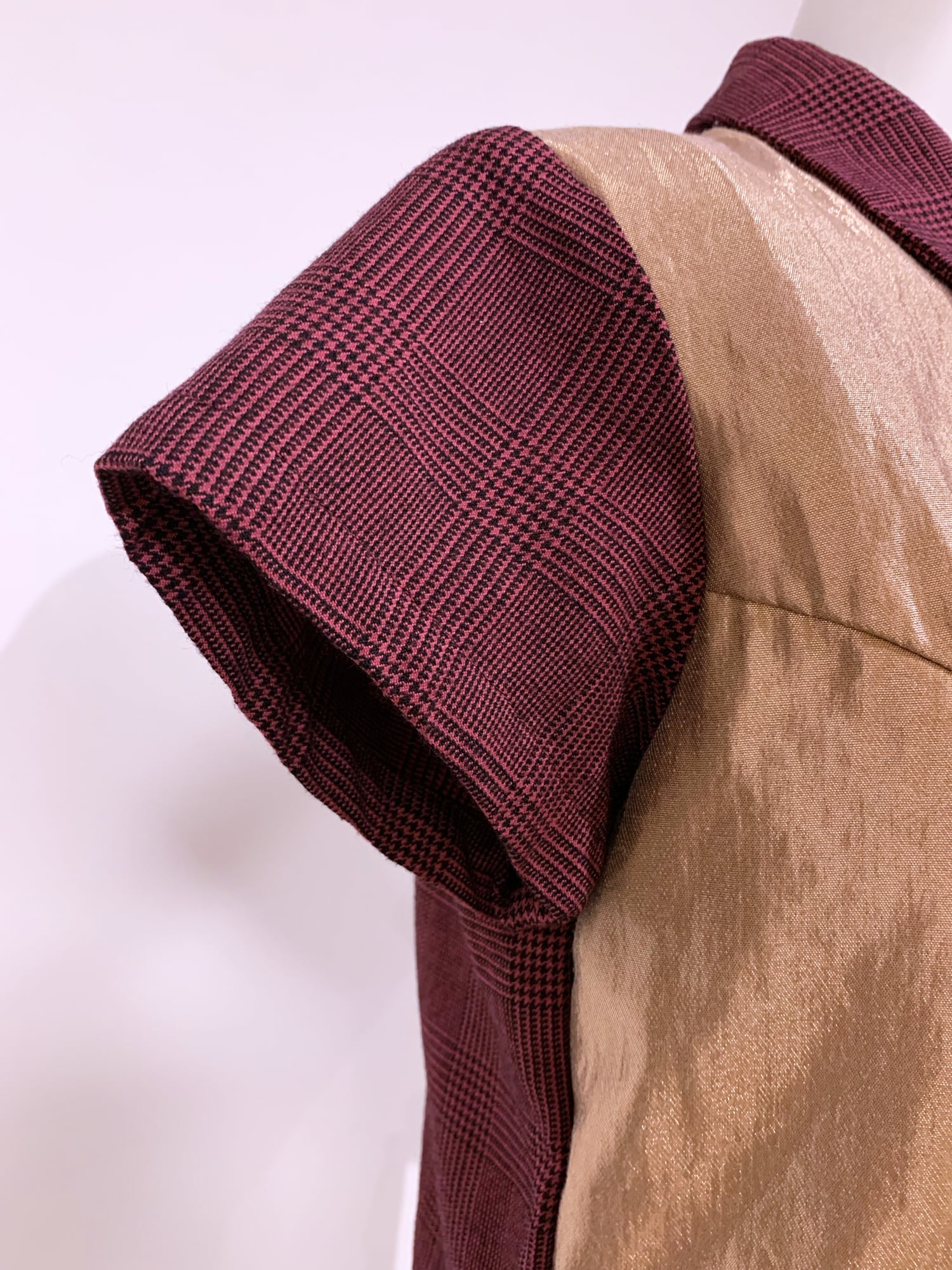 Junya Watanabe winter 1995 gold polo shirt with burgundy glen plaid back