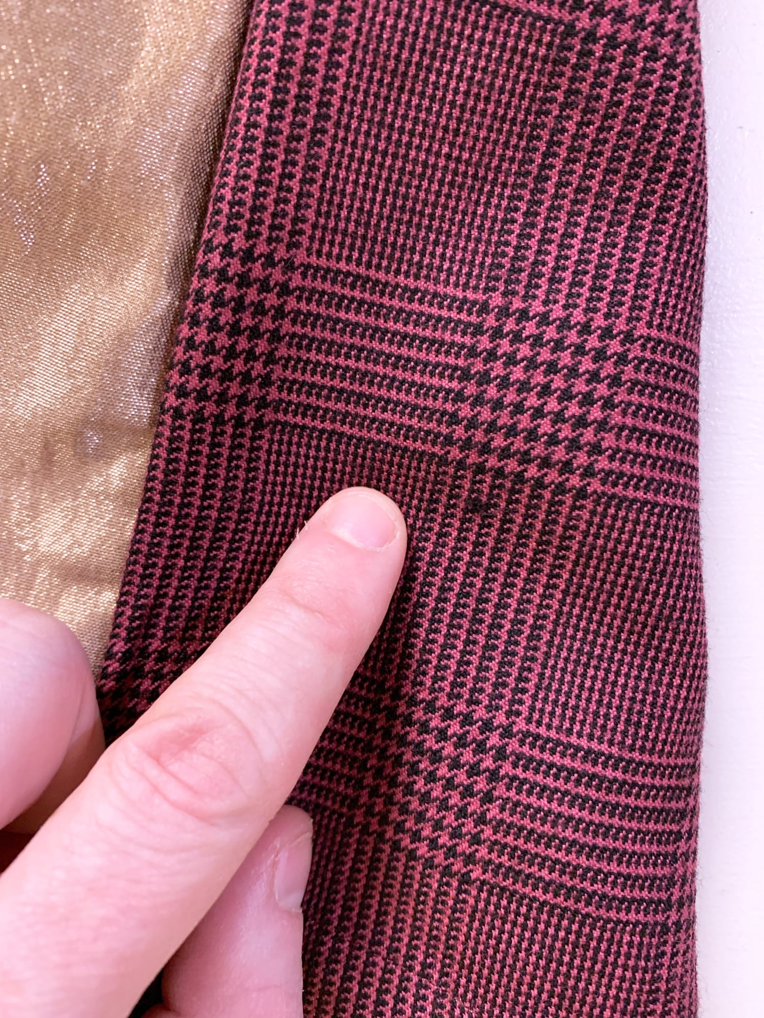 Junya Watanabe winter 1995 gold polo shirt with burgundy glen plaid back