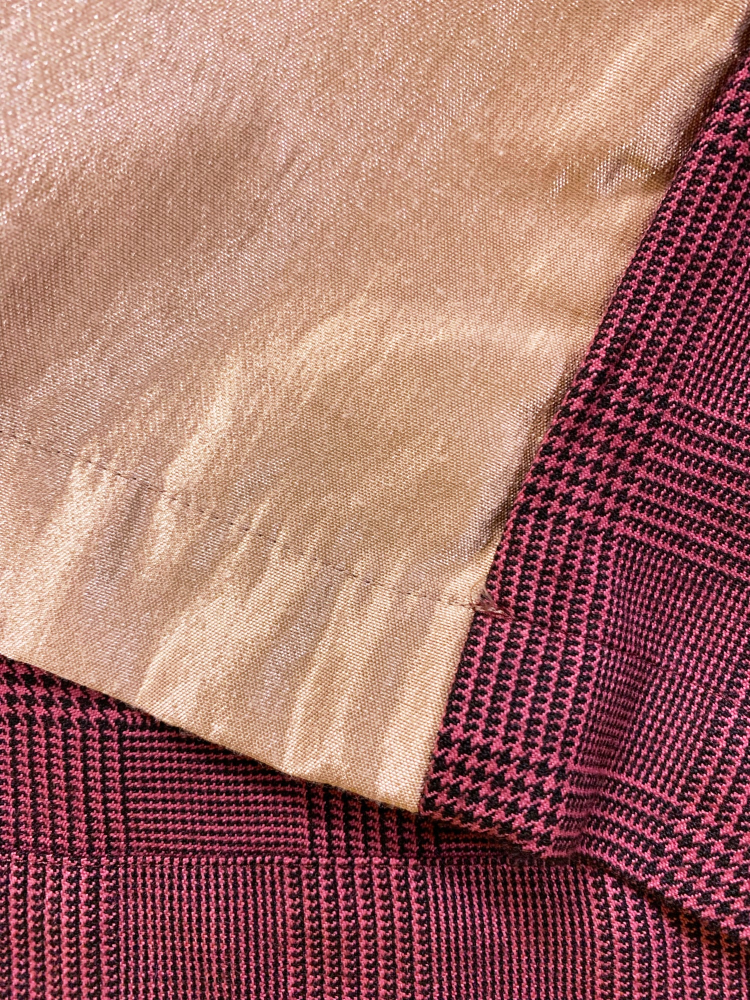 Junya Watanabe winter 1995 gold polo shirt with burgundy glen plaid back