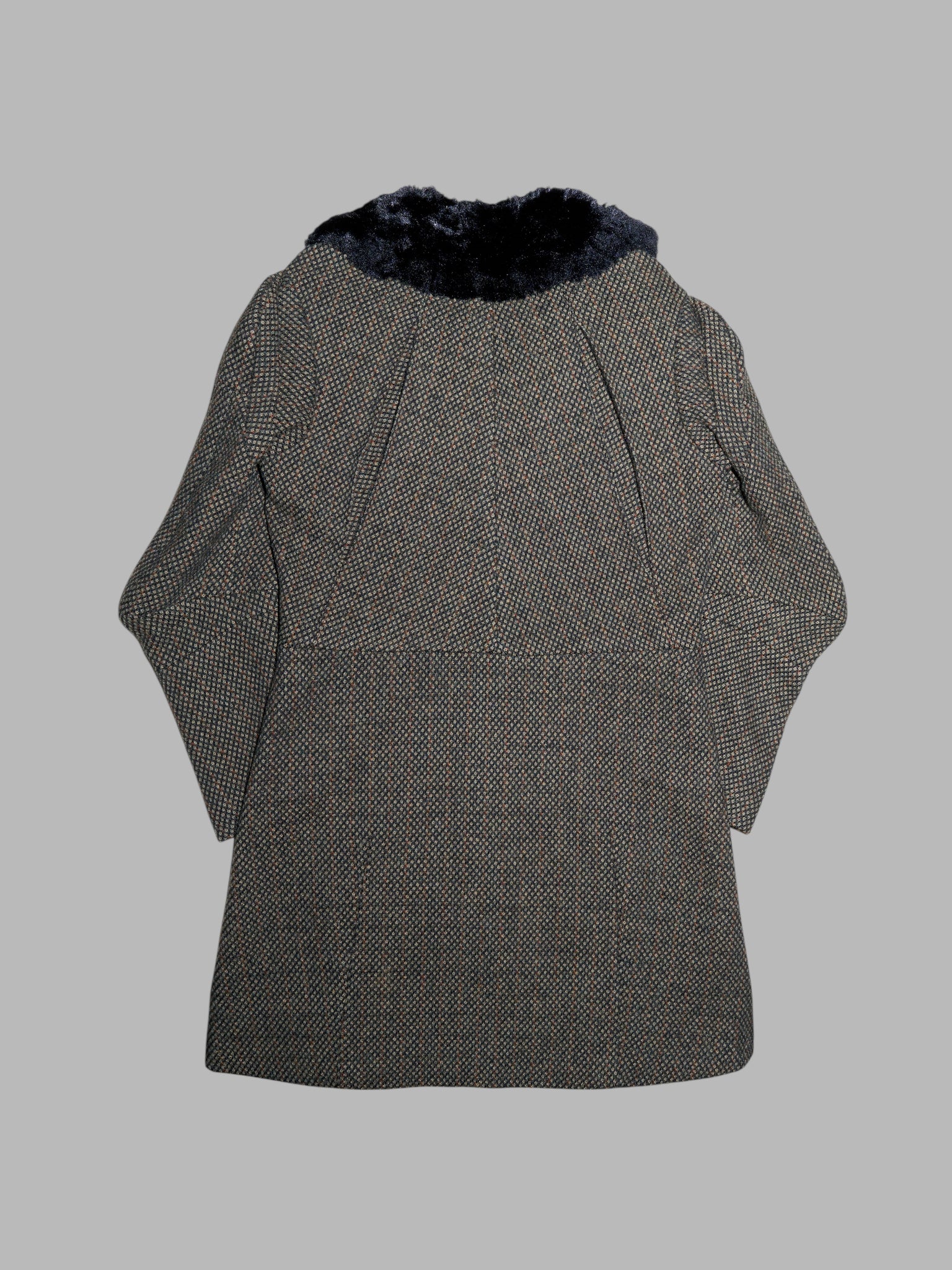 Junya Watanabe winter 1995 three dimensional tweed coat with faux fur collar