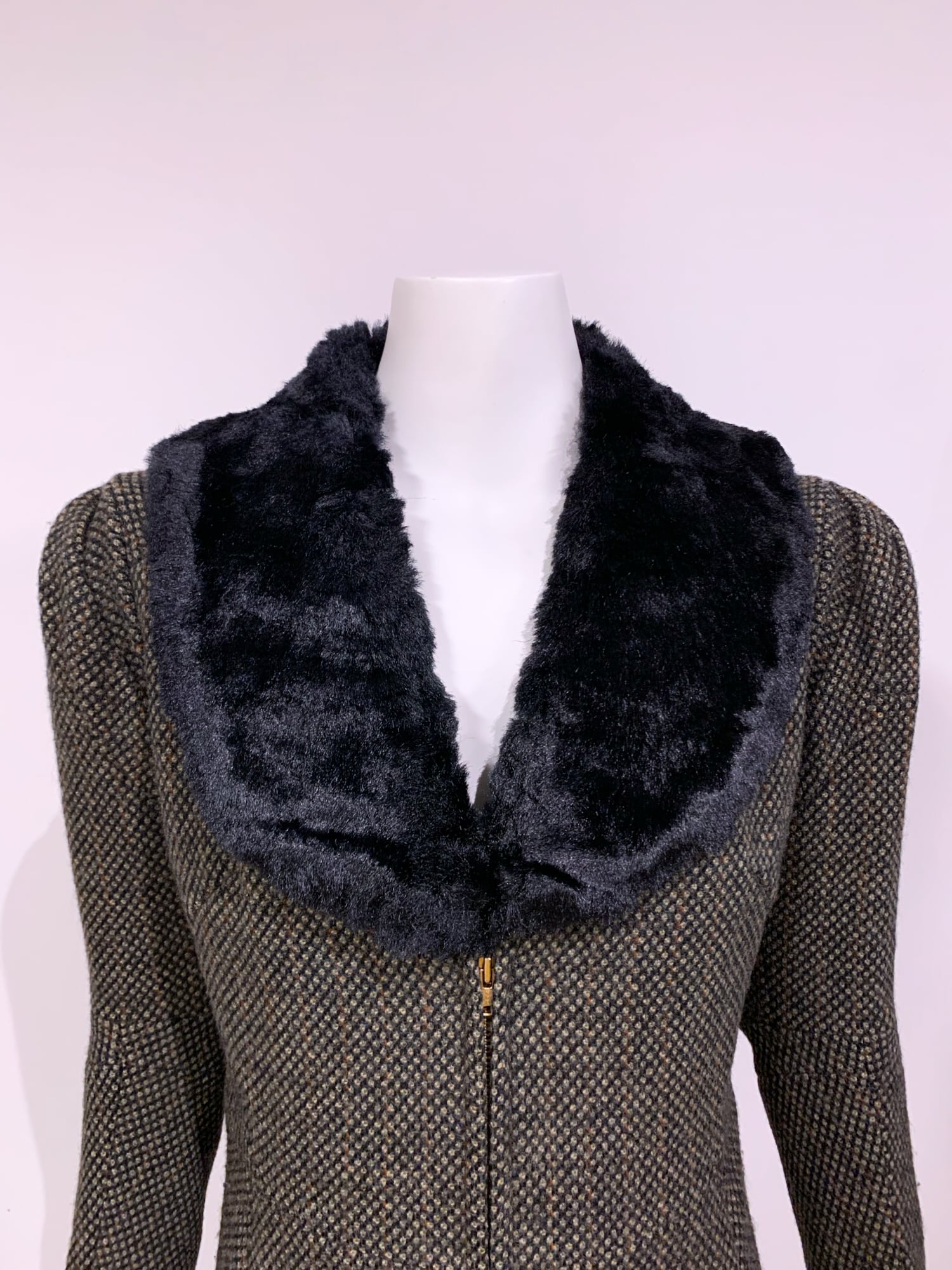Junya Watanabe winter 1995 three dimensional tweed coat with faux fur collar