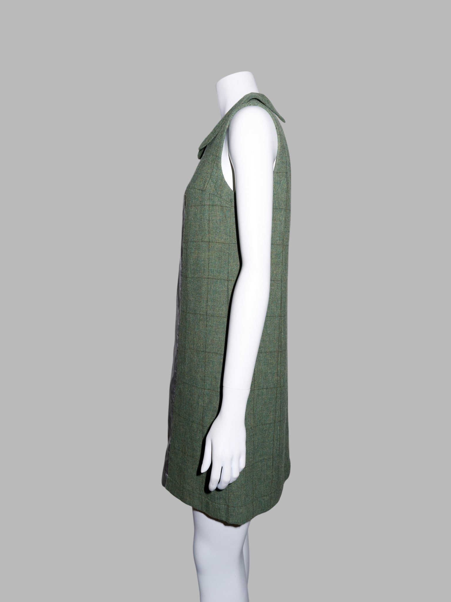 Tricot Comme des Garcons winter 1995 green wool mini dress with silver panel