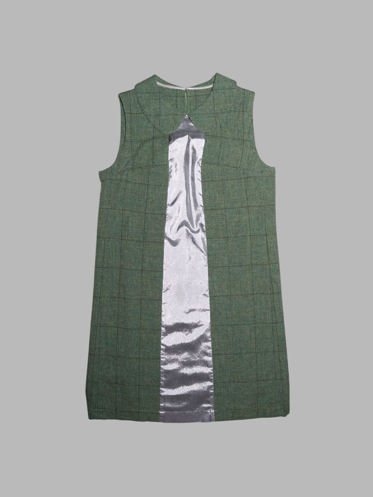 Tricot Comme des Garcons winter 1995 green wool mini dress with silver panel