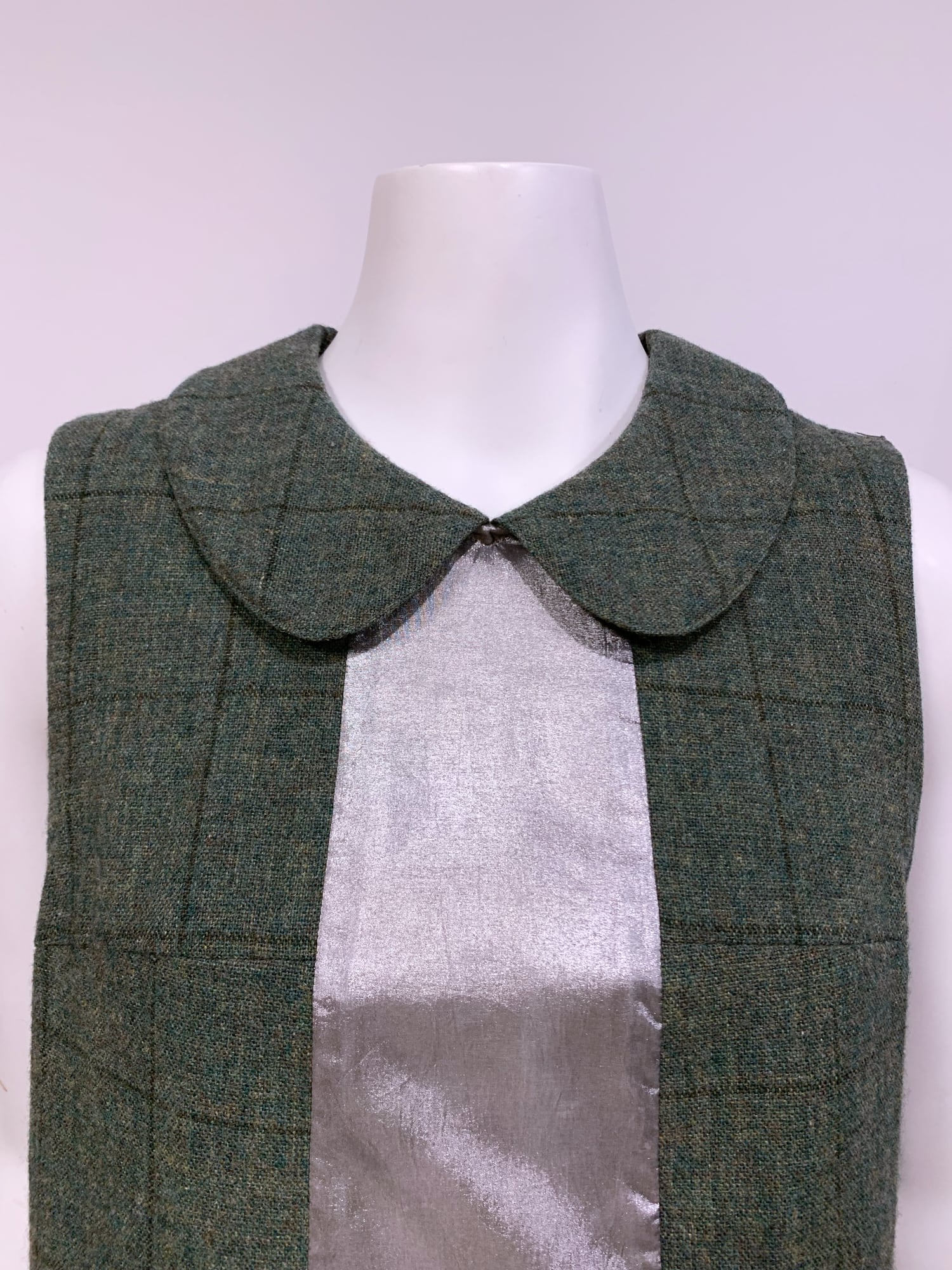 Tricot Comme des Garcons winter 1995 green wool mini dress with silver panel
